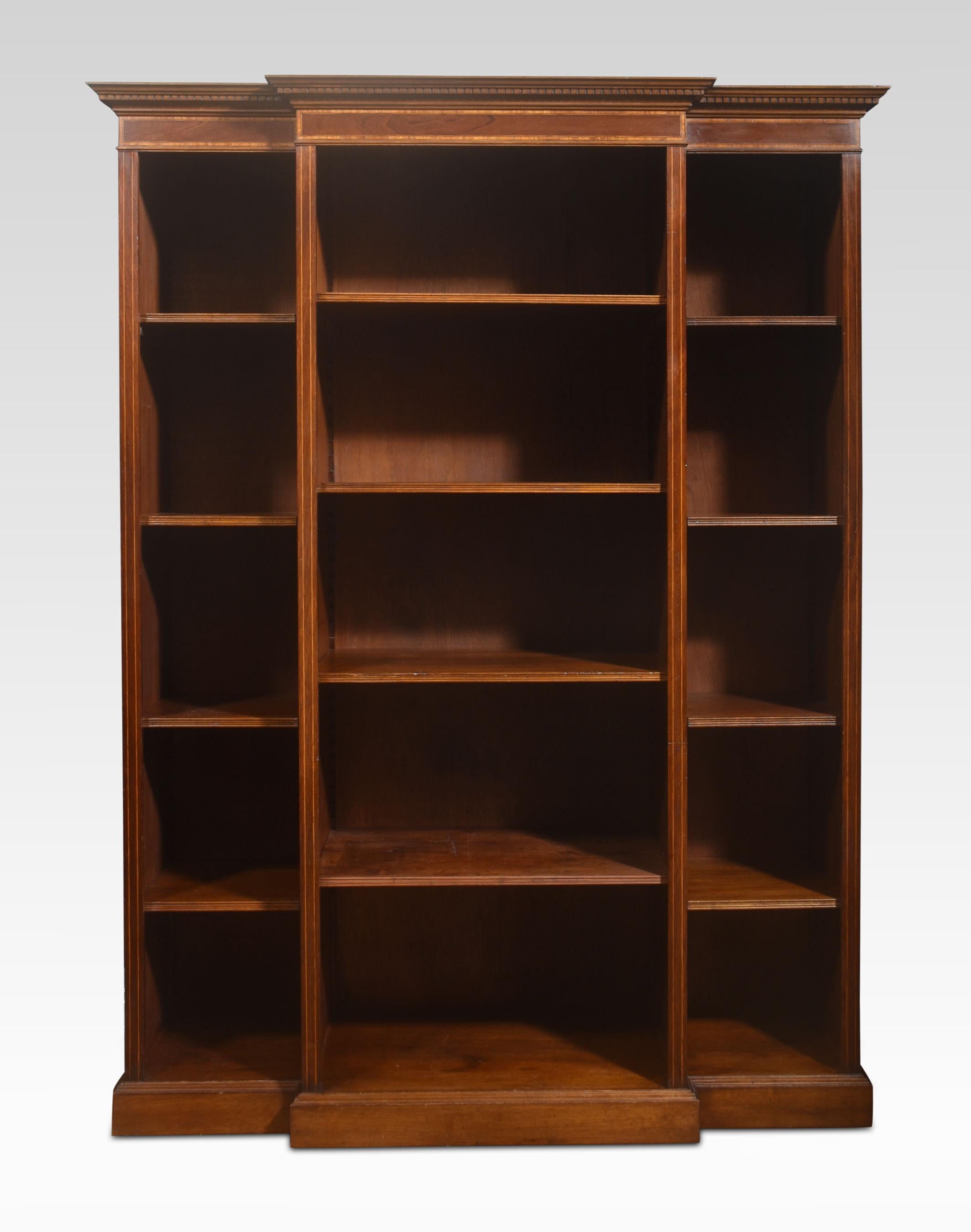 Mahogany inlaid breakfront bookcase In Good Condition In Cheshire, GB