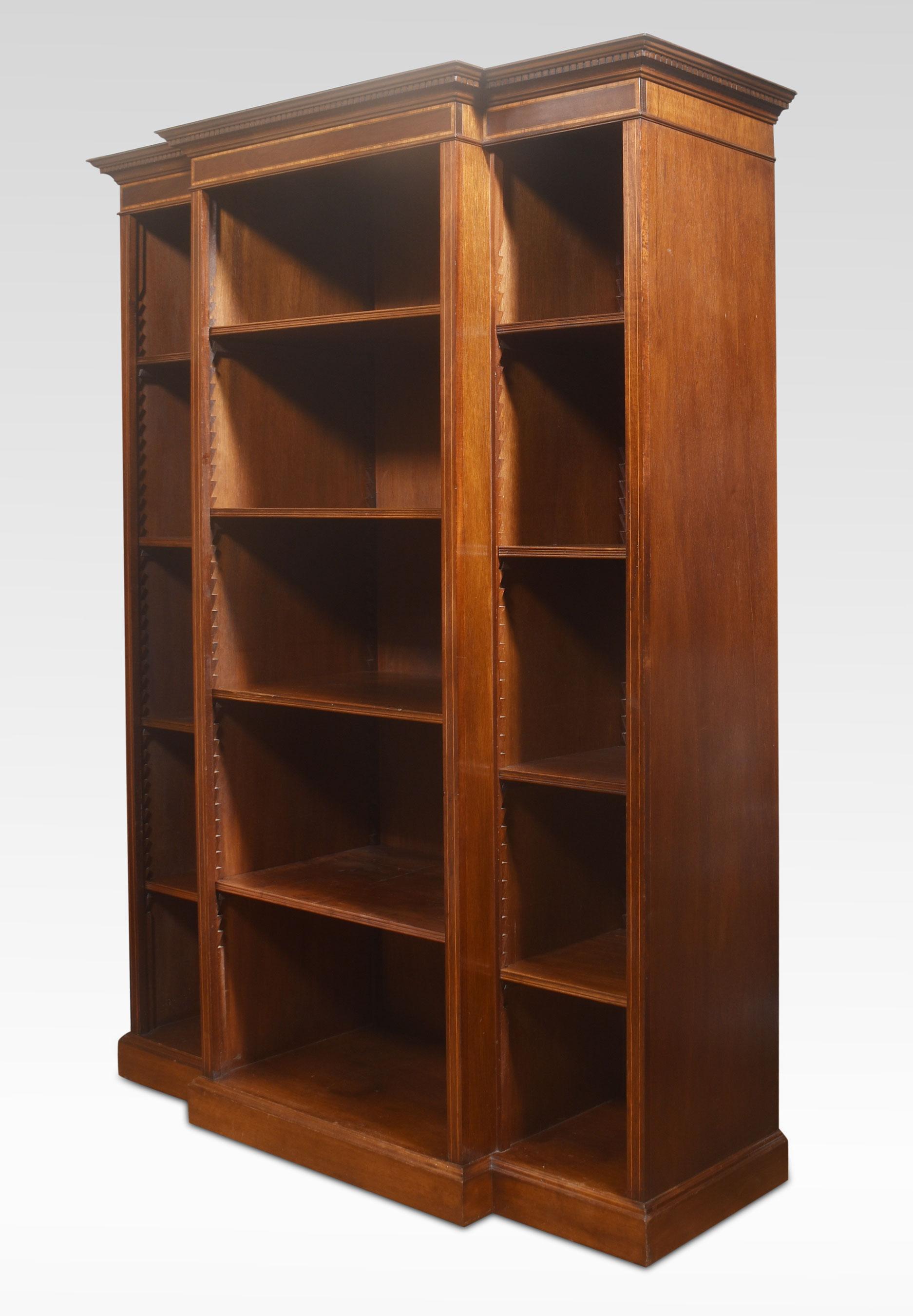 20th Century Mahogany inlaid breakfront bookcase