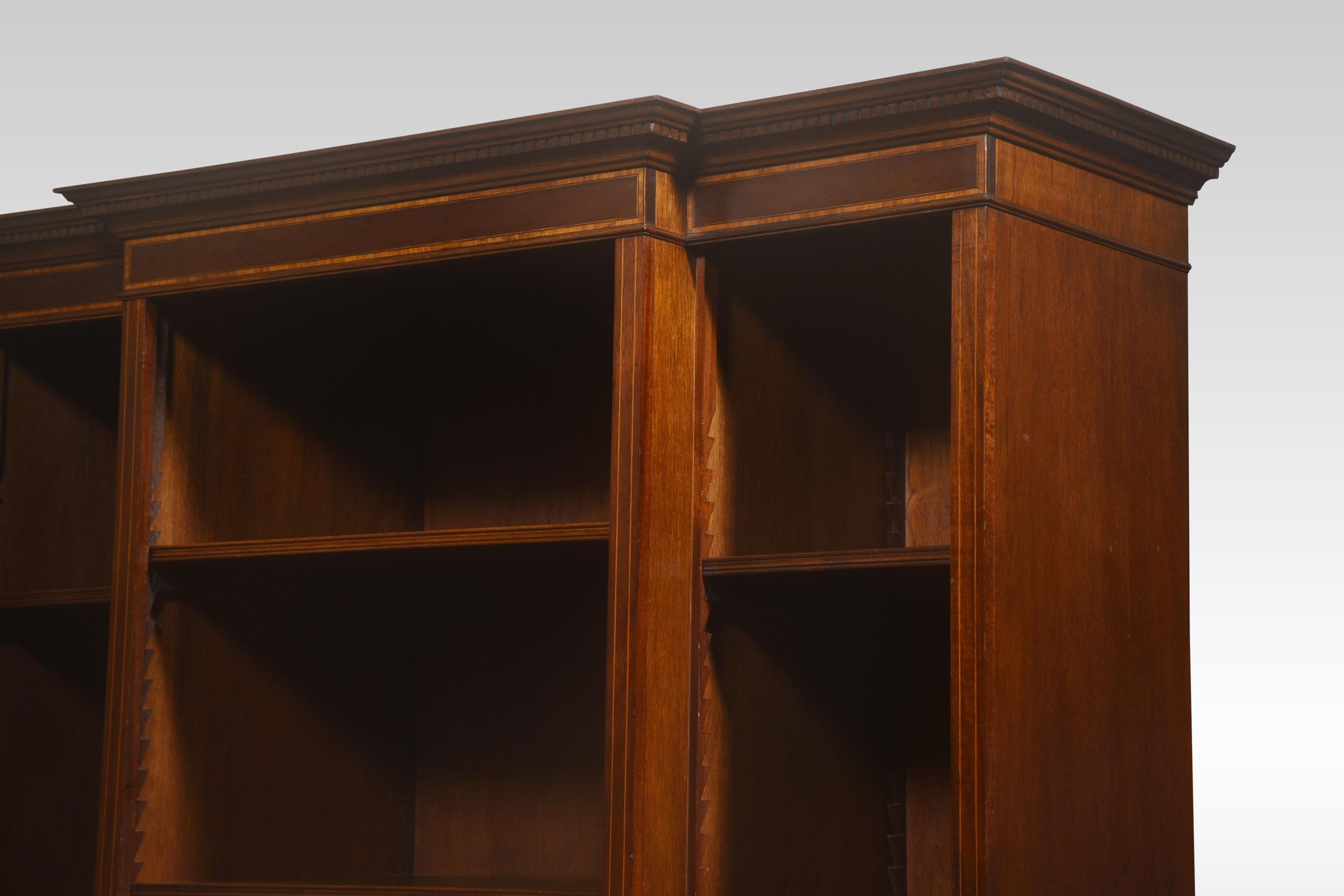 Wood Mahogany inlaid breakfront bookcase