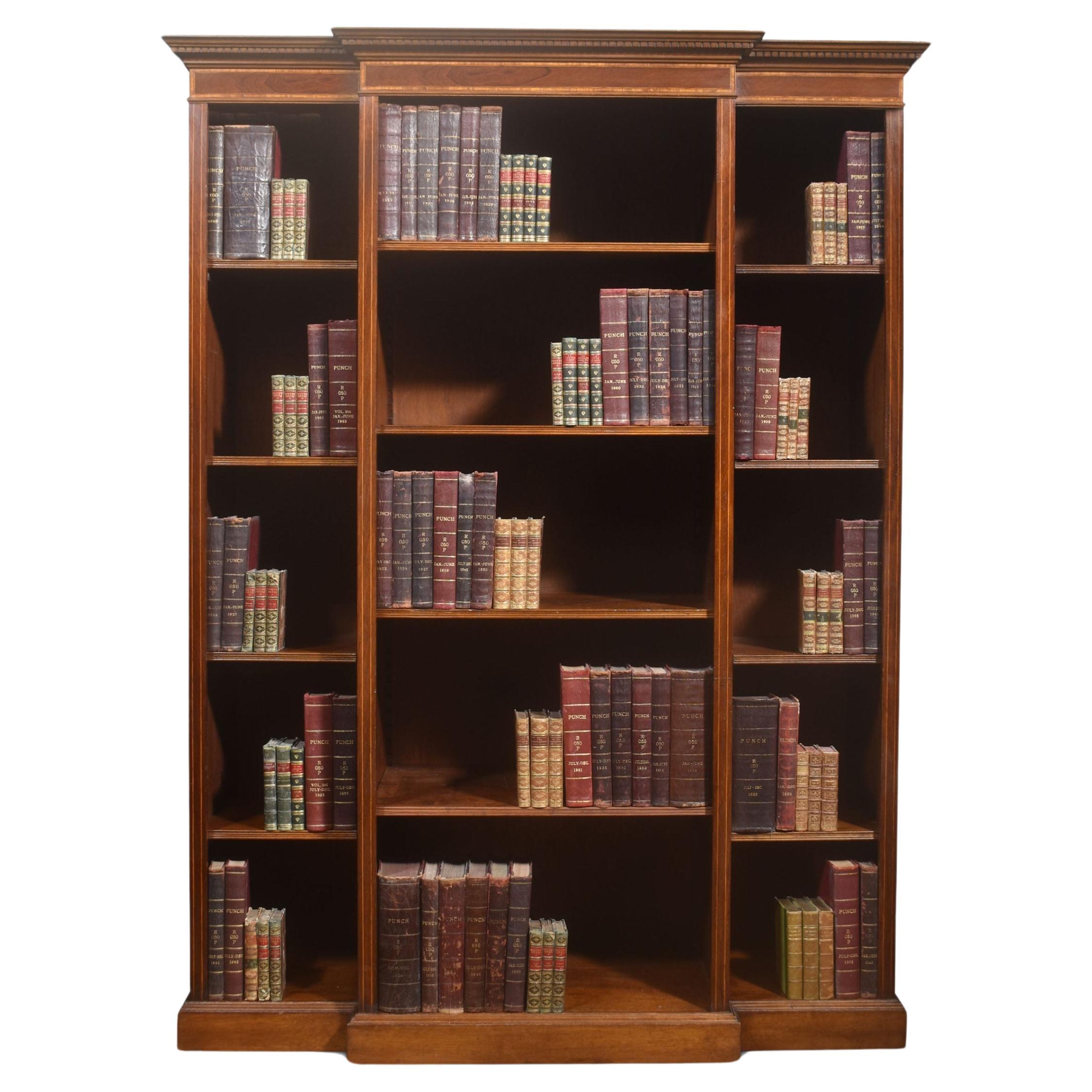 Mahogany inlaid breakfront bookcase