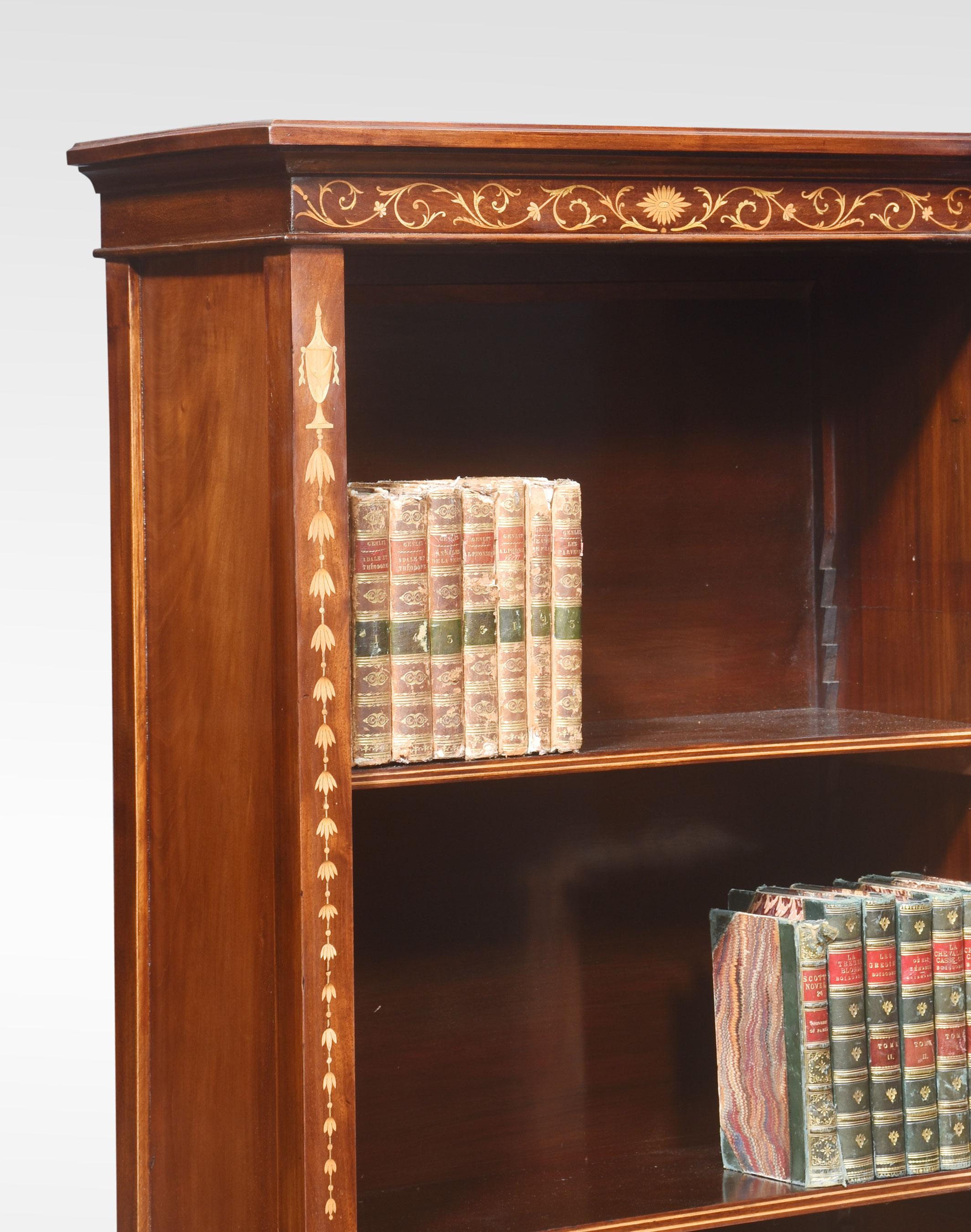 20th Century Mahogany inlaid breakfront open bookcase For Sale