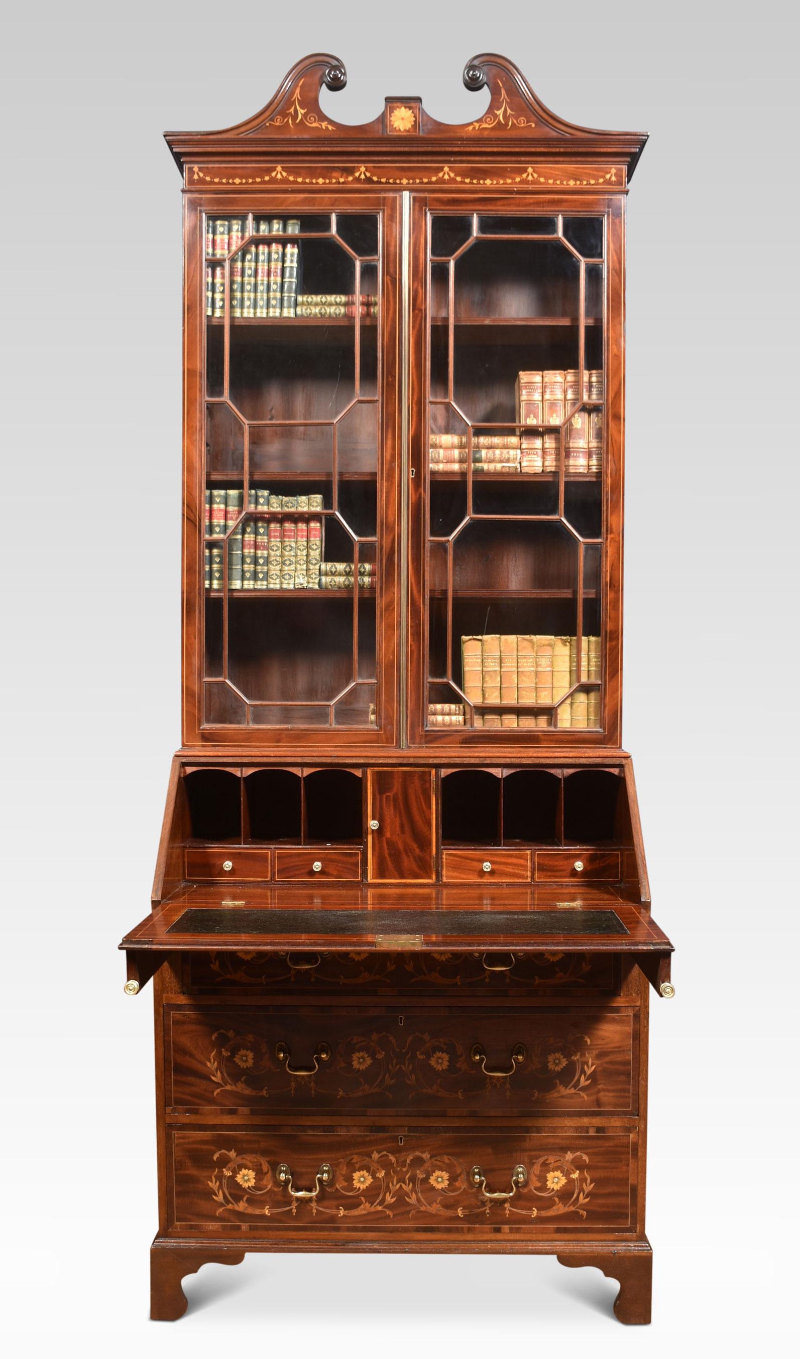20th Century Mahogany Inlaid Bureau Bookcase For Sale