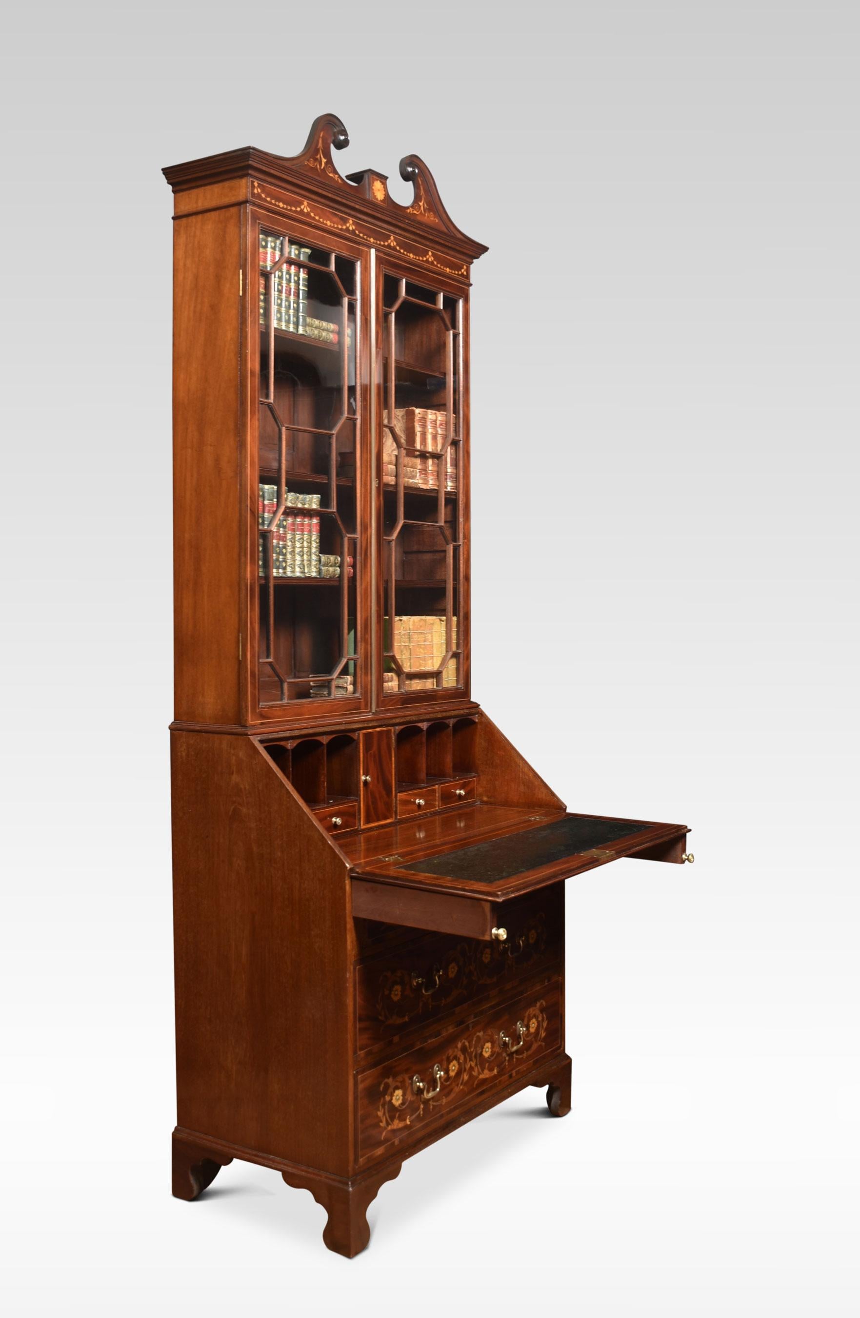 Wood Mahogany Inlaid Bureau Bookcase For Sale