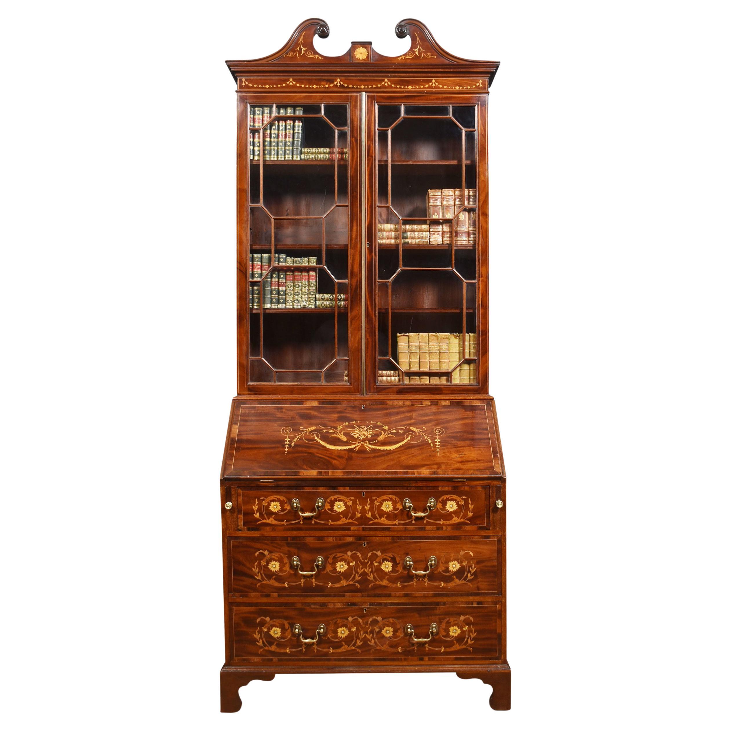 Mahogany Inlaid Bureau Bookcase For Sale