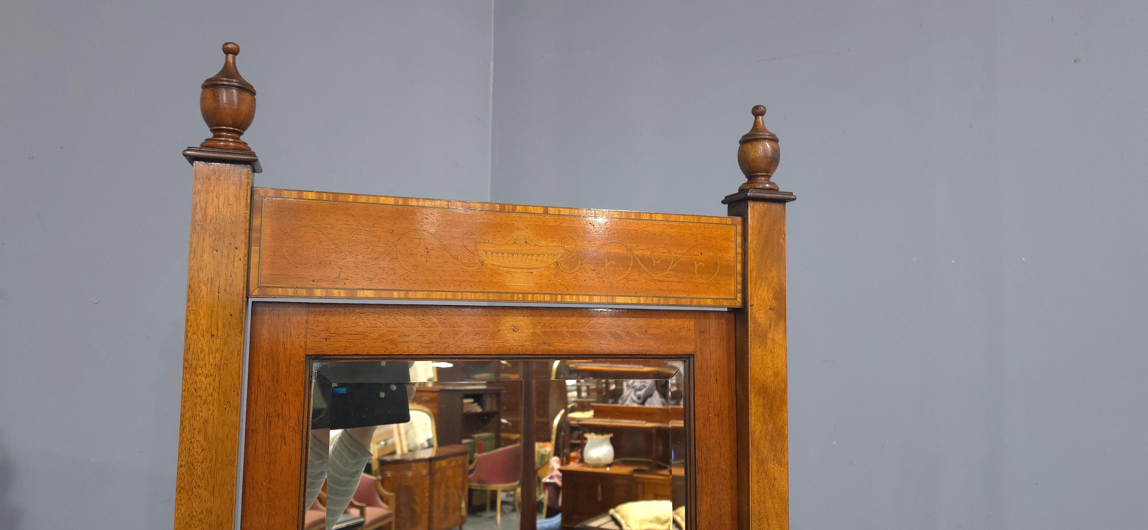 Edwardian Mahogany Inlaid Cheval Mirror For Sale