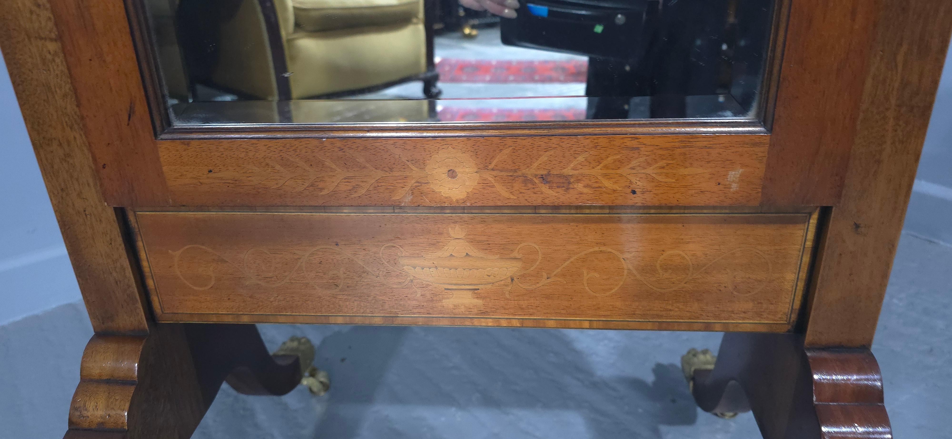 Mahogany Inlaid Cheval Mirror In Good Condition For Sale In Swadlincote, GB