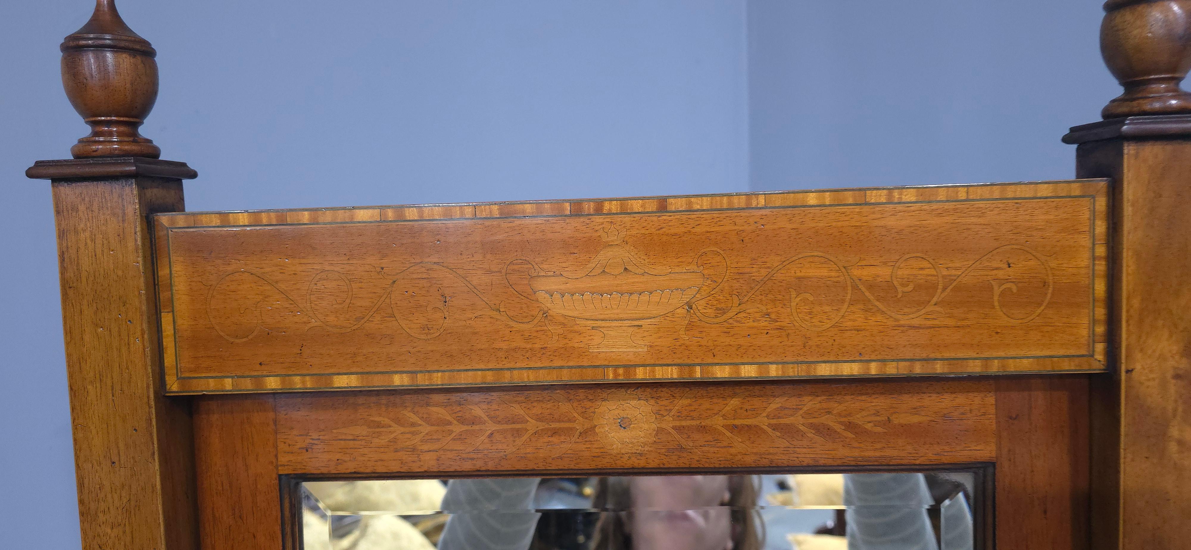 Mahogany Inlaid Cheval Mirror For Sale 2