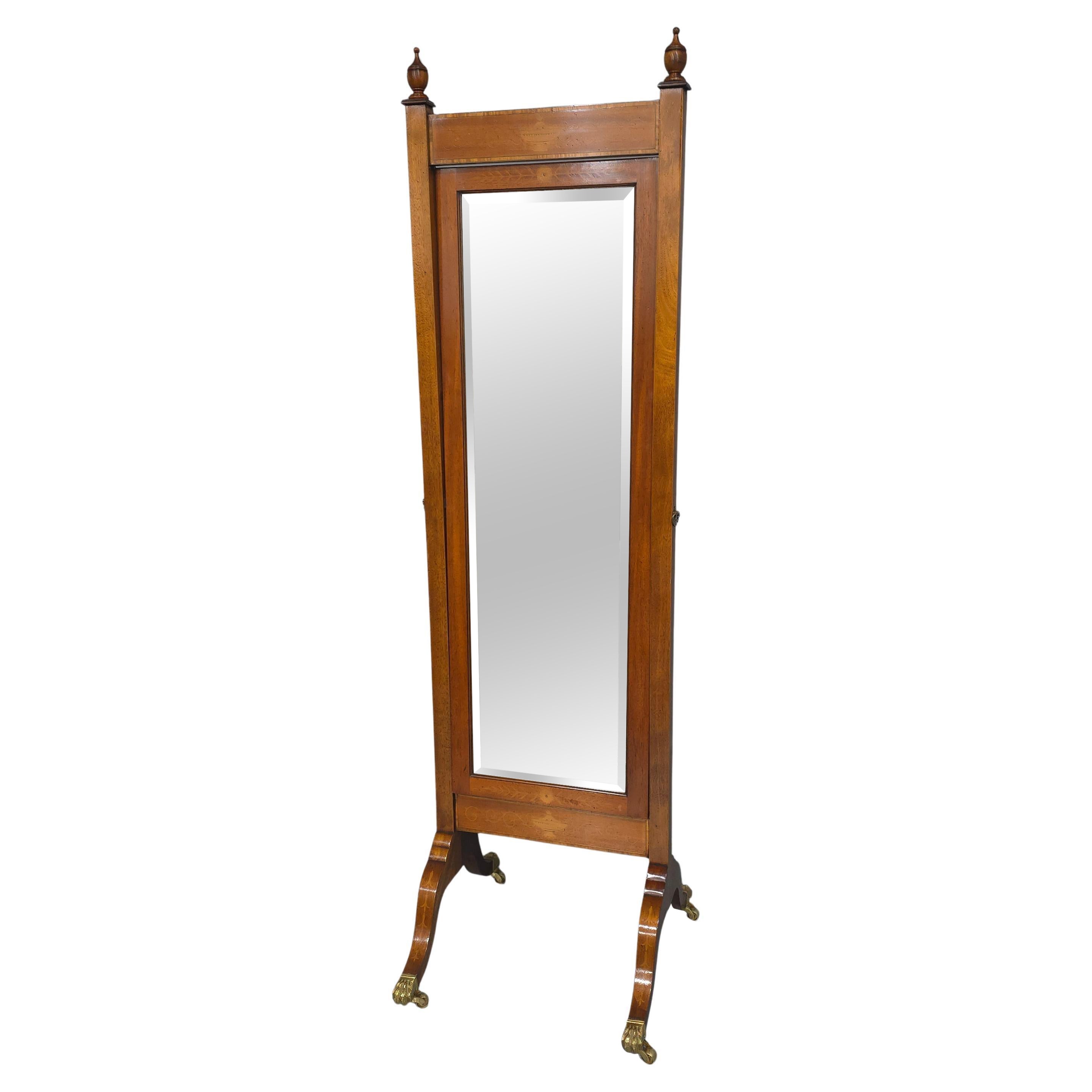 Mahogany Inlaid Cheval Mirror