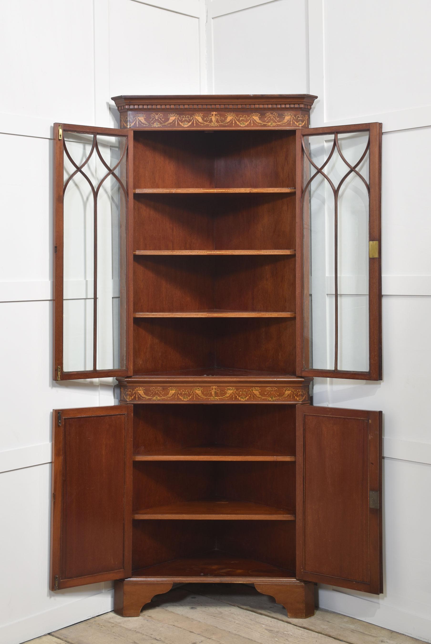 20th Century Mahogany inlaid corner cabinet For Sale