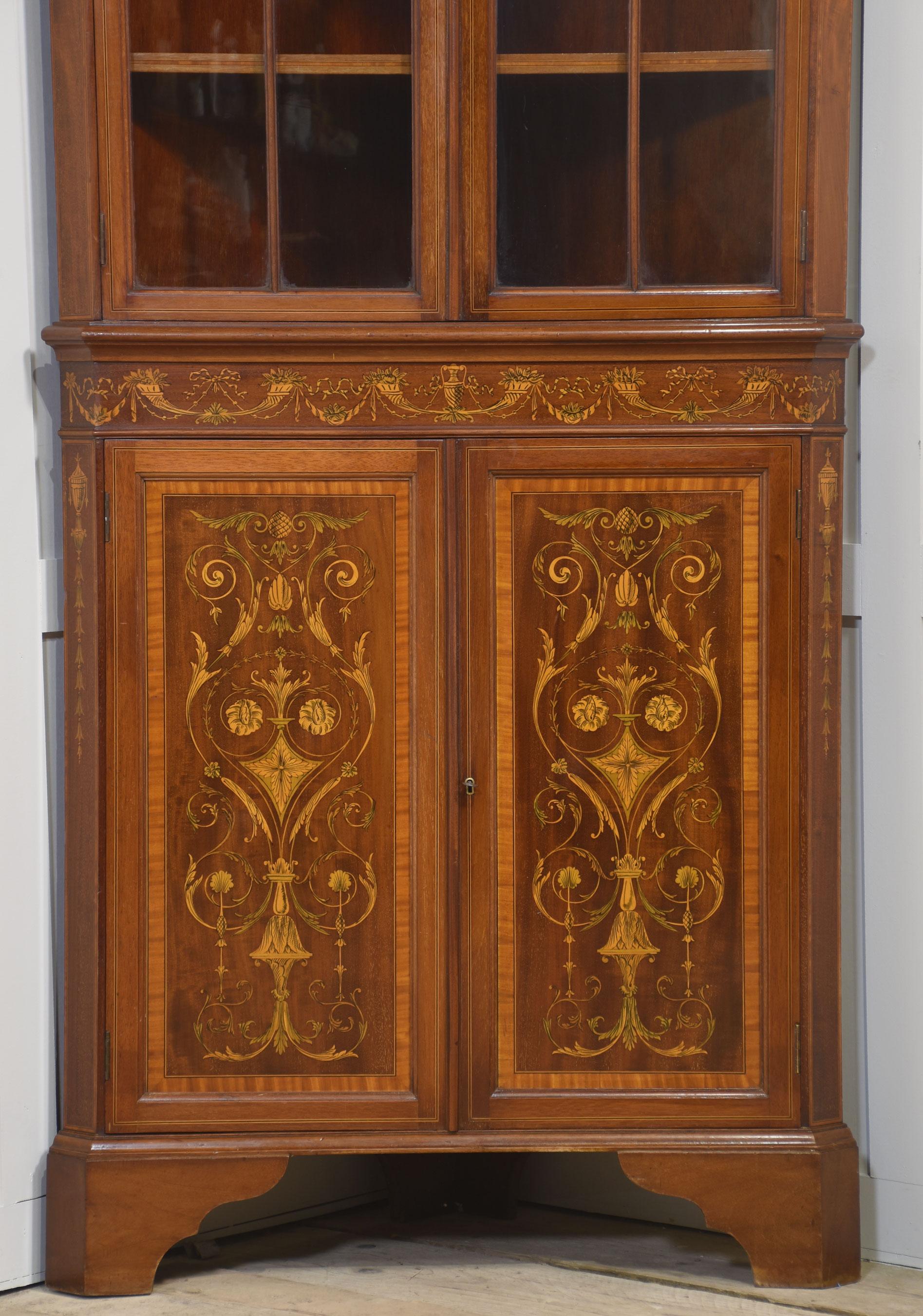 Mahogany inlaid corner cabinet For Sale 1