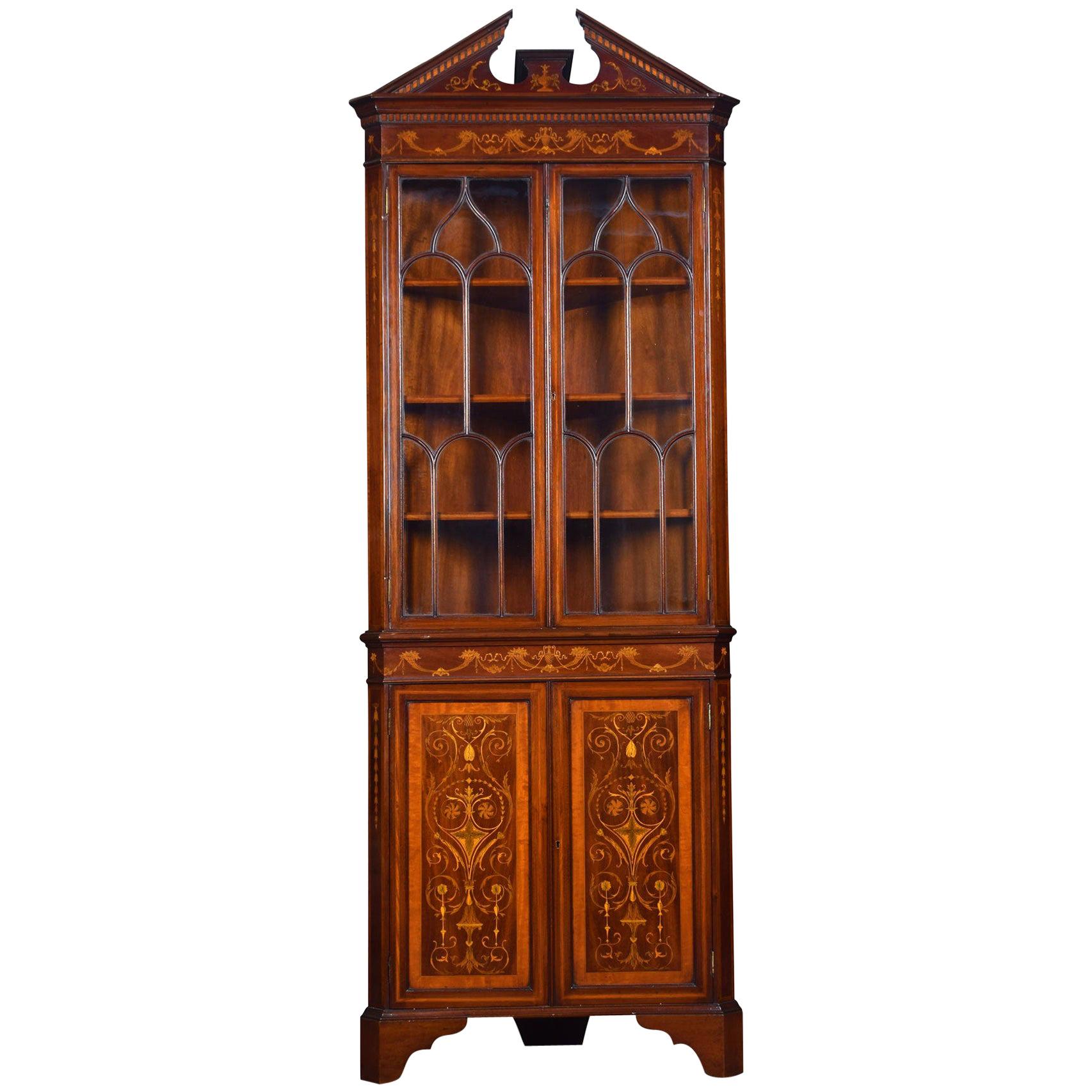 Mahogany Inlaid Corner Cabinet For Sale