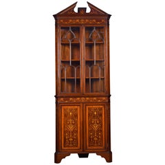 Antique Mahogany Inlaid Corner Cabinet