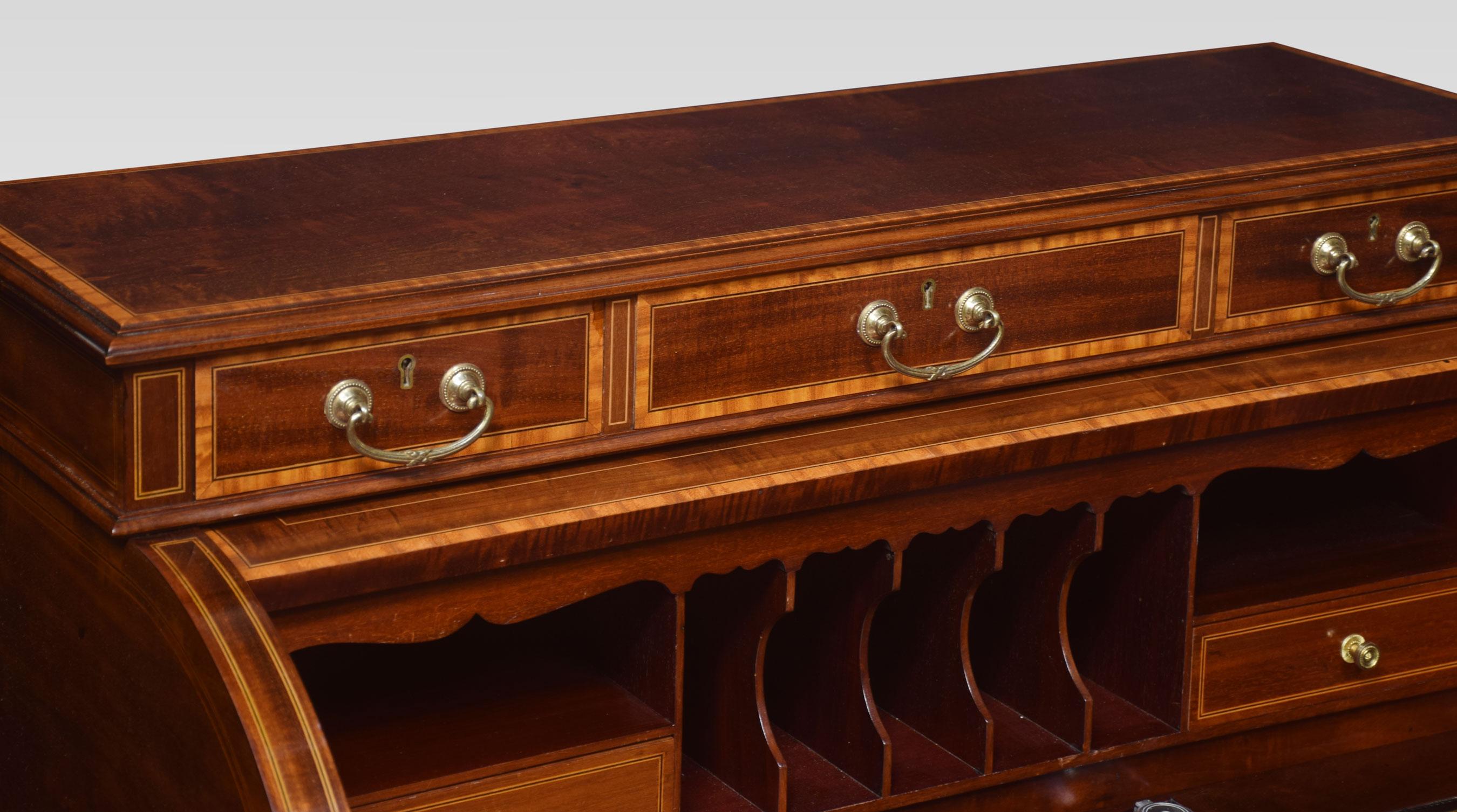20th Century Mahogany Inlaid Cylinder Desk For Sale