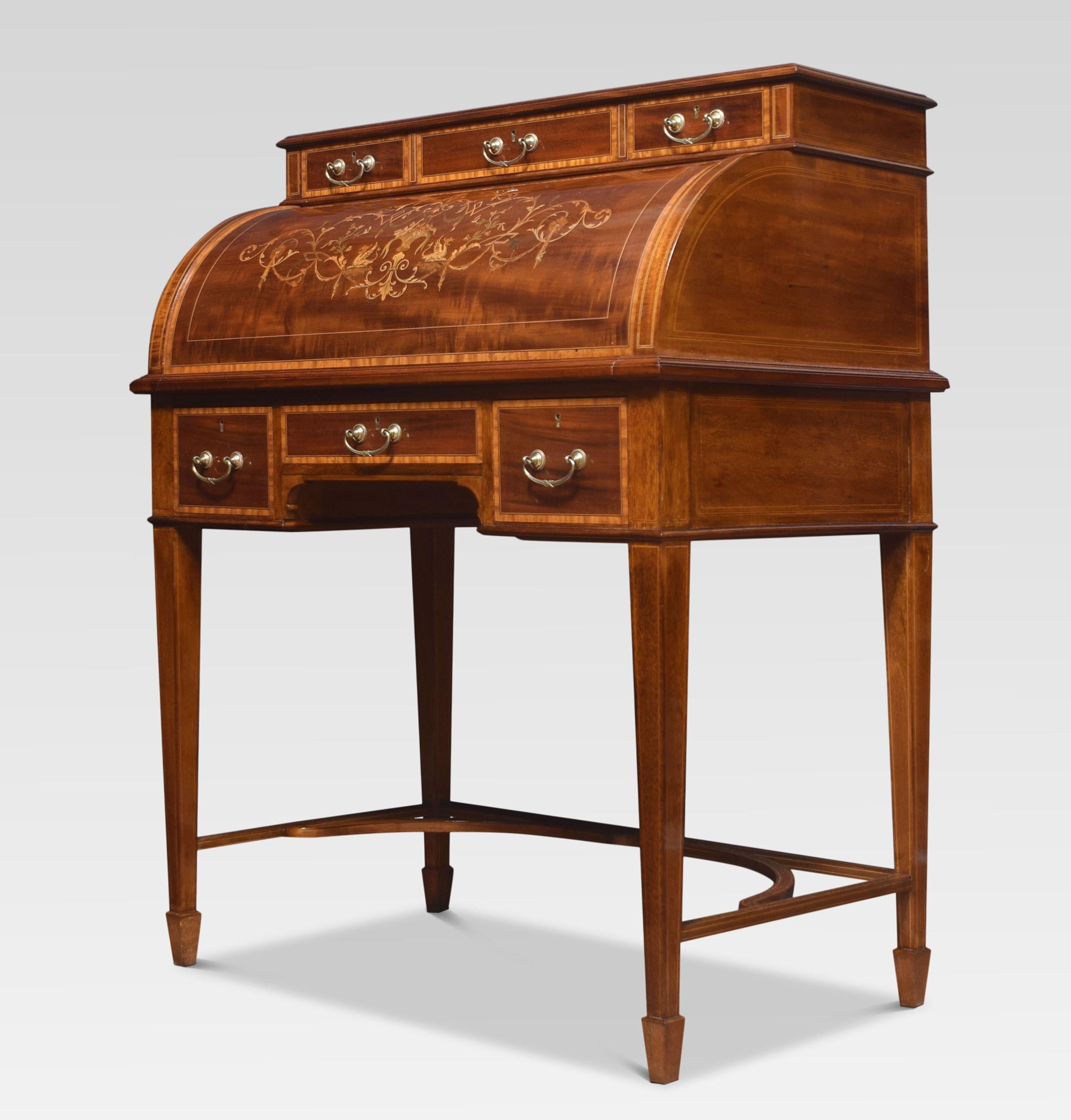 Wood Mahogany Inlaid Cylinder Desk For Sale
