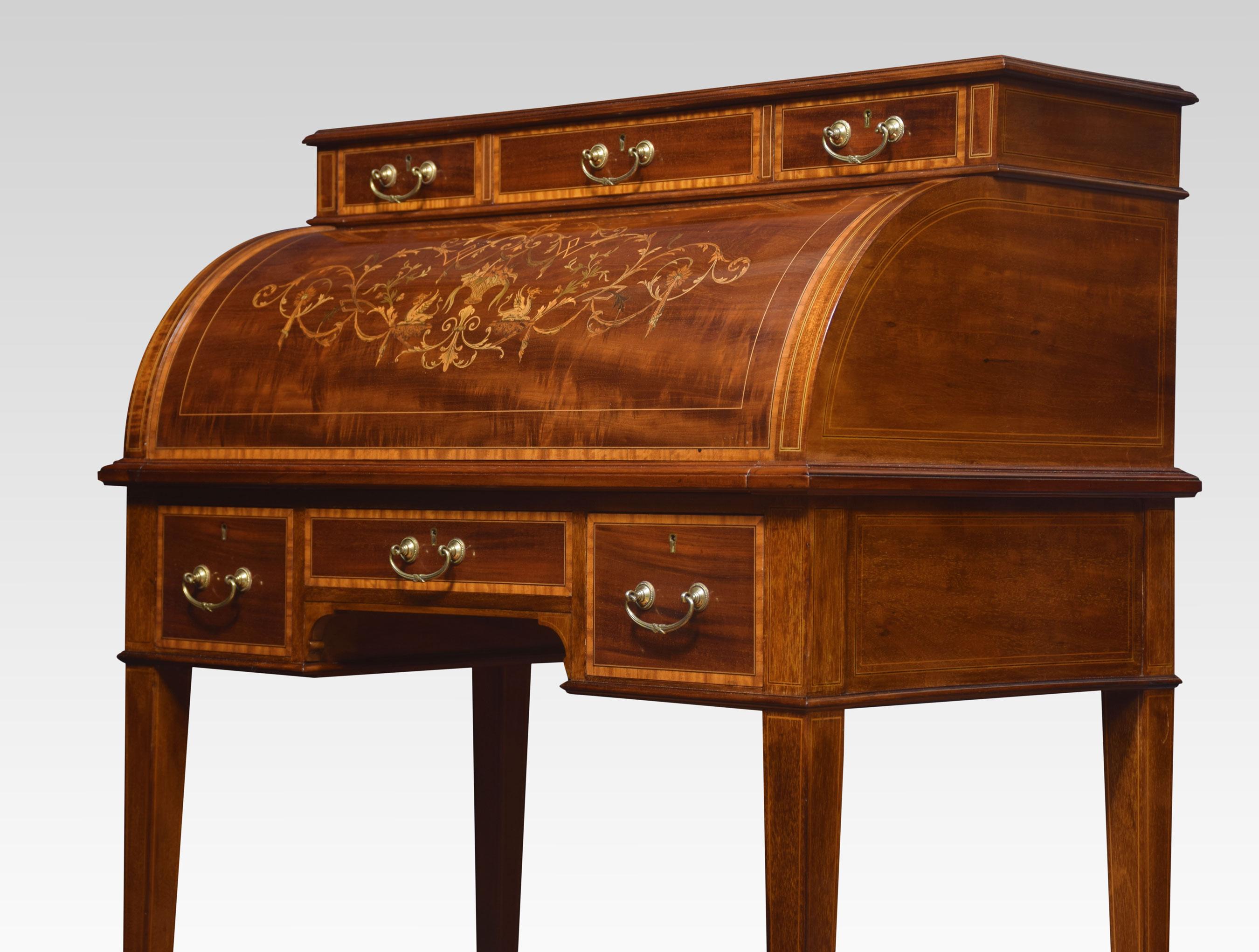 Mahogany Inlaid Cylinder Desk For Sale 1