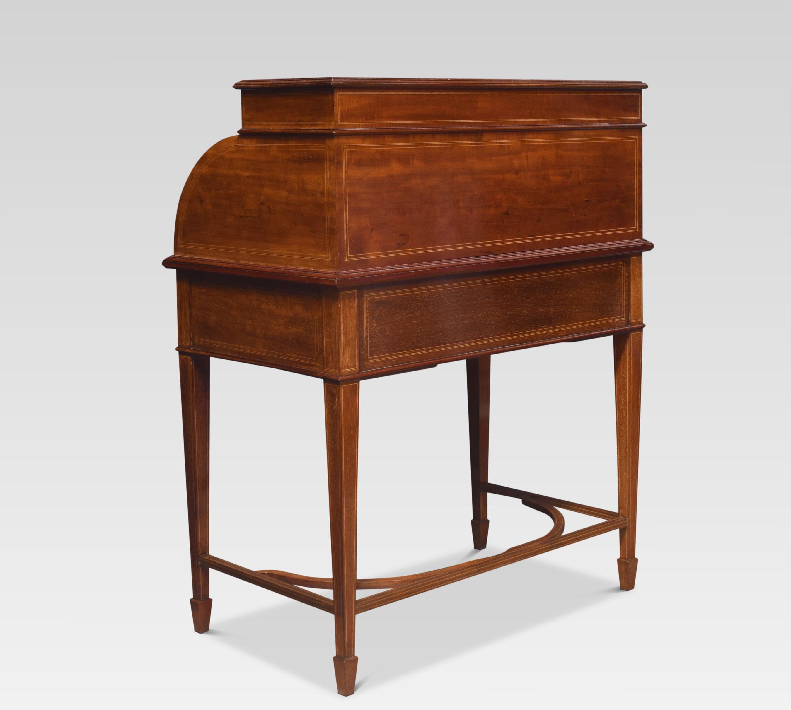 Mahogany Inlaid Cylinder Desk For Sale 2