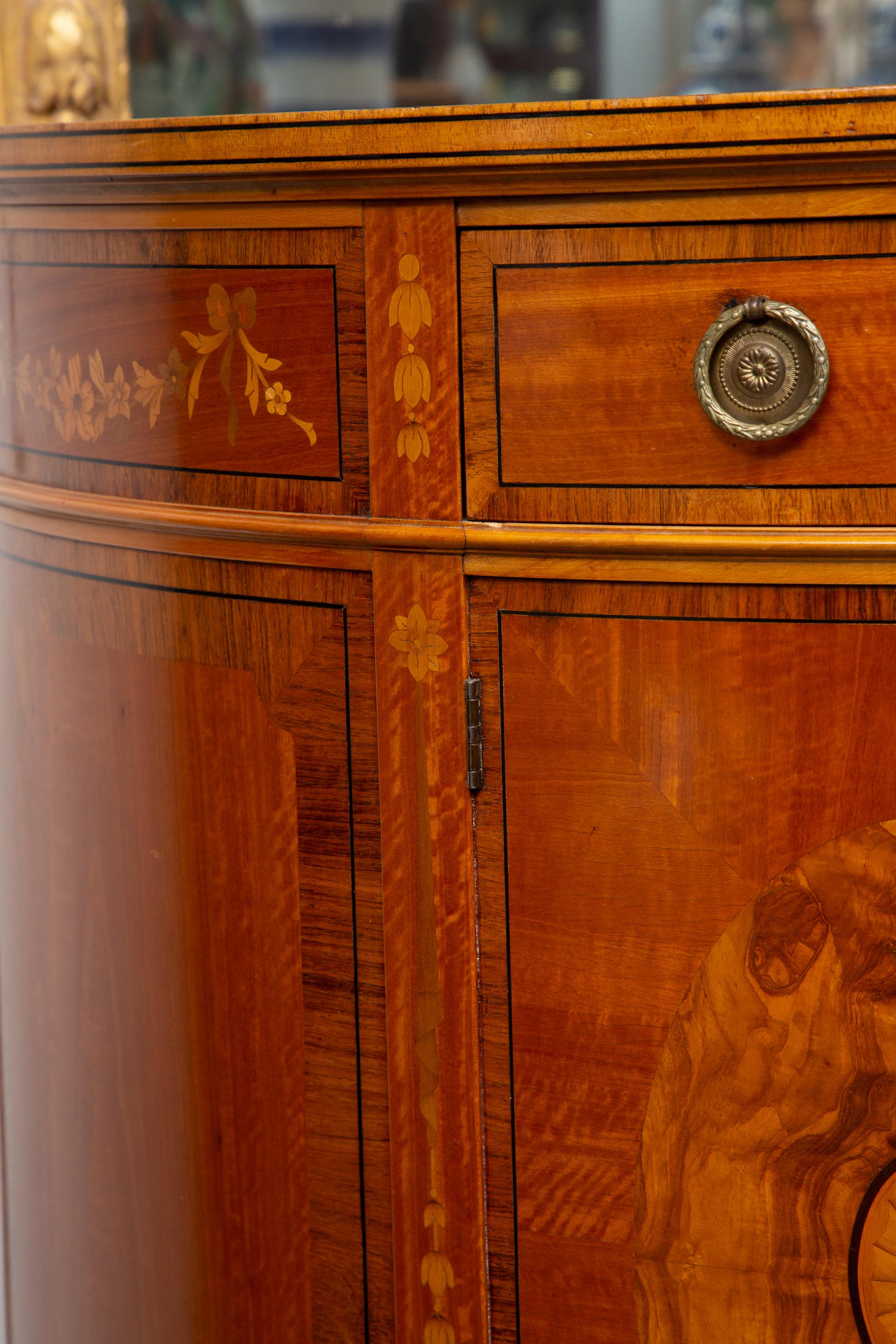 Mahogany Inlaid Demilune Cabinet In Good Condition In WEST PALM BEACH, FL