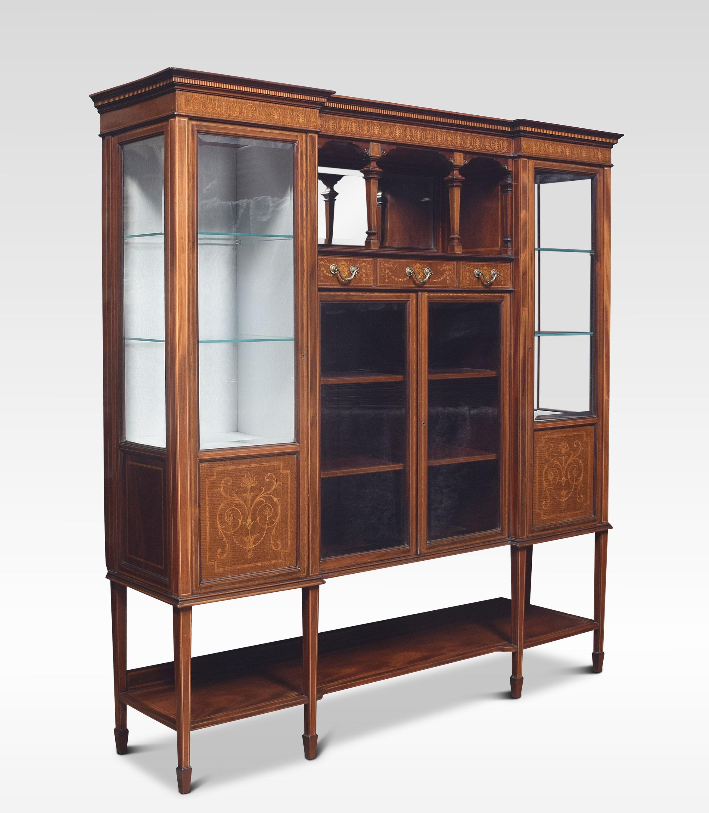 Wood Mahogany Inlaid Display Cabinet by Maple and Co For Sale