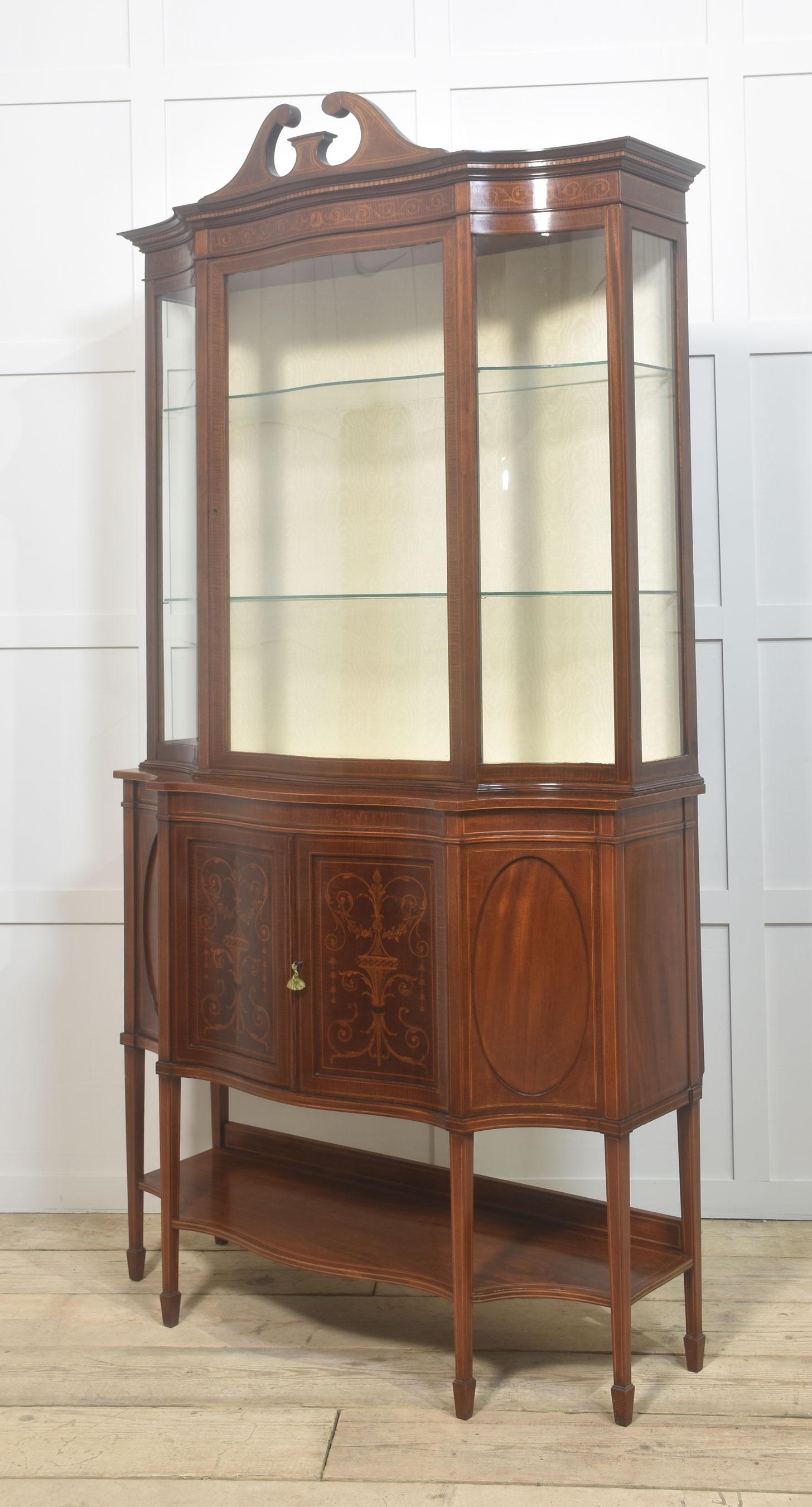 Wood Mahogany inlaid display cabinet For Sale