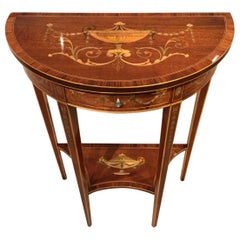 Mahogany Inlaid Edwards & Roberts Antique Demilune Table