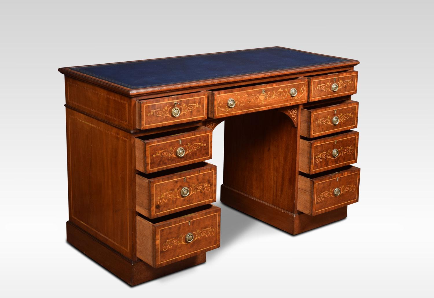 19th Century Mahogany Inlaid Pedestal Desk