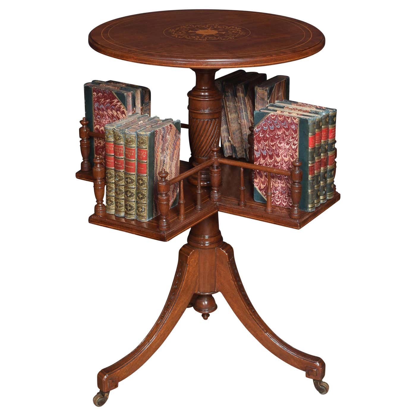 Mahogany Inlaid Revolving Book Table For Sale at 1stDibs | rotating ...