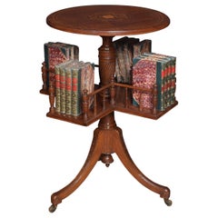 Antique Mahogany Inlaid Revolving Book Table