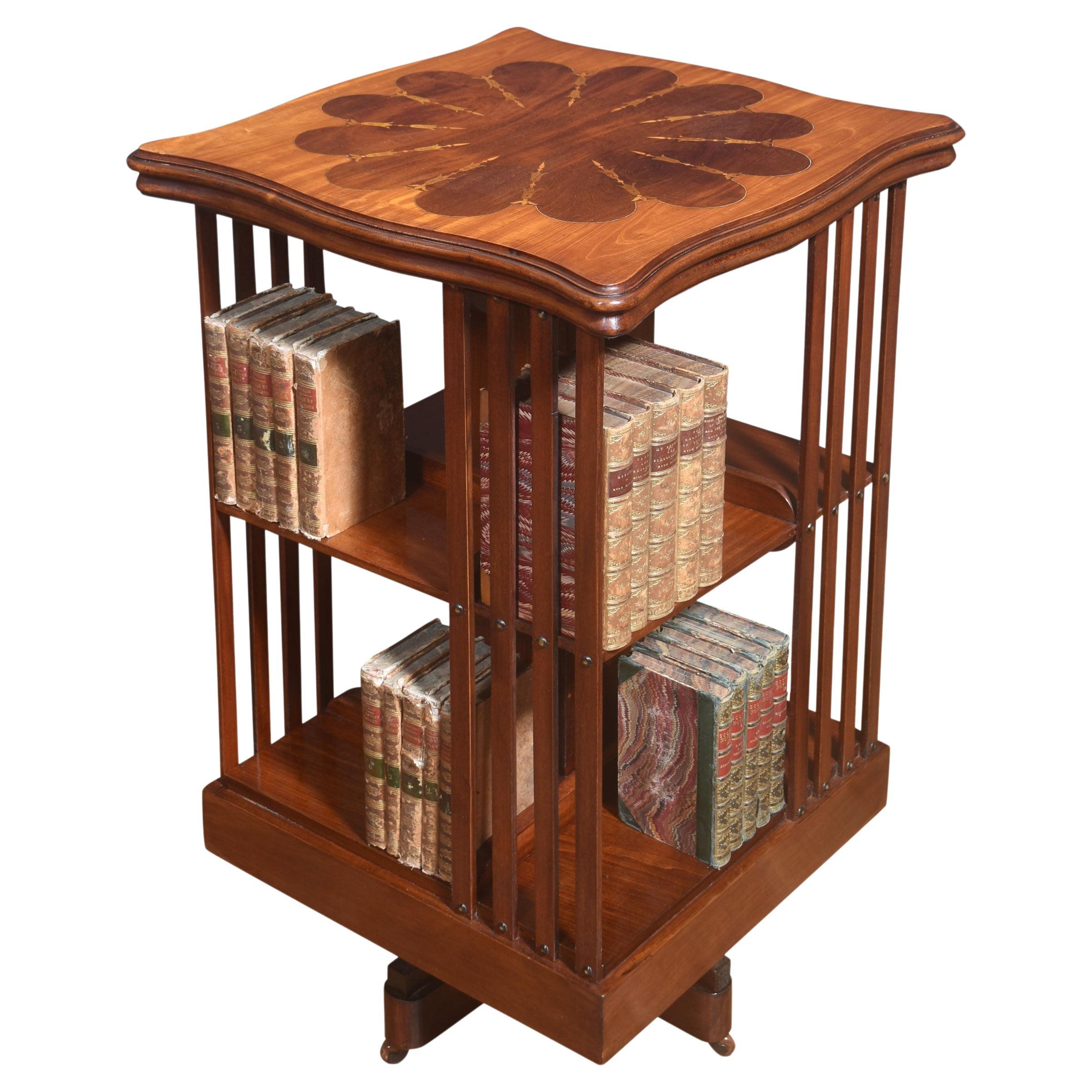 Mahogany inlaid revolving bookcase