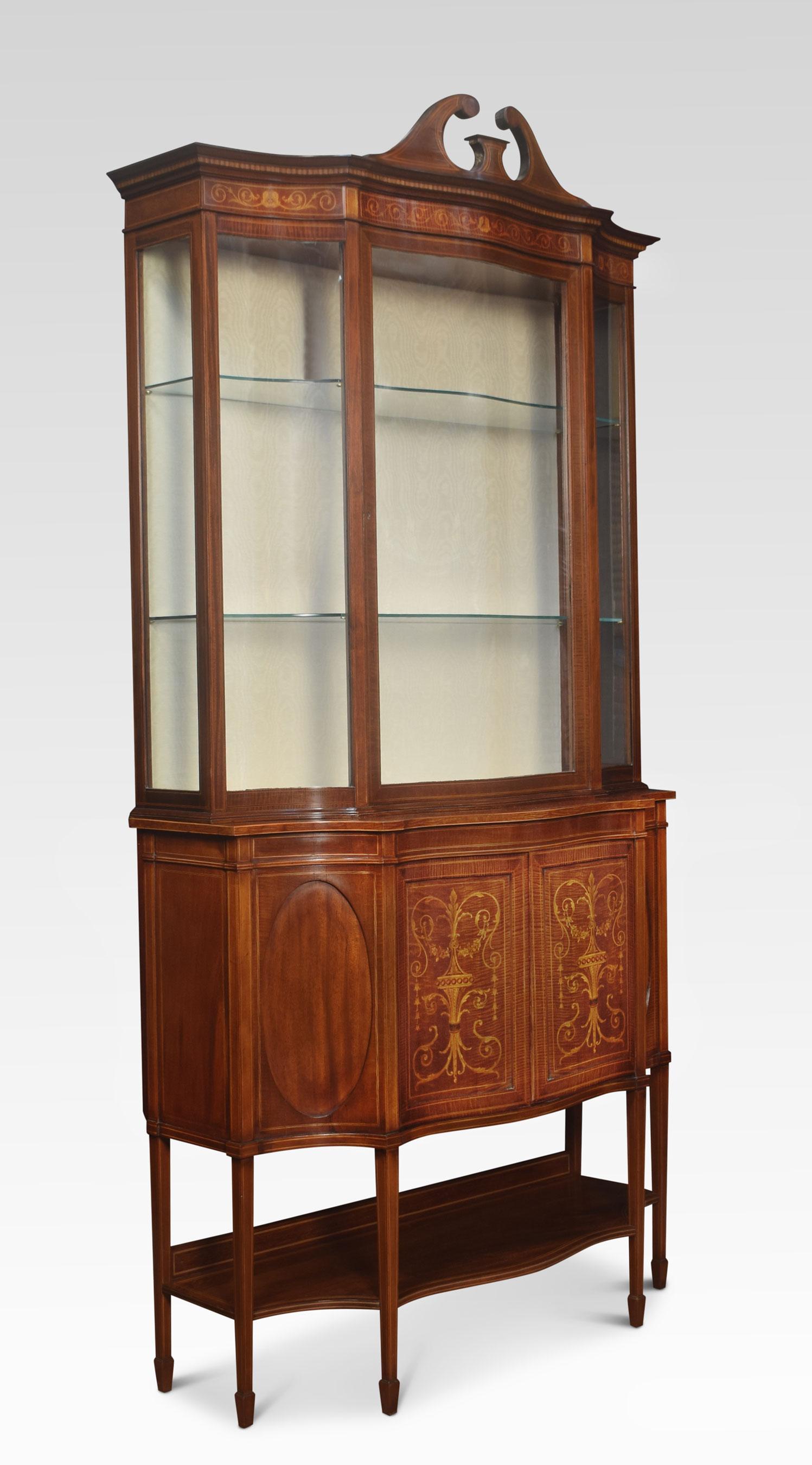 20th Century  Mahogany Inlaid Serpentine Fronted Display Cabinet For Sale