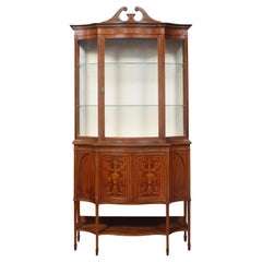 Antique  Mahogany Inlaid Serpentine Fronted Display Cabinet