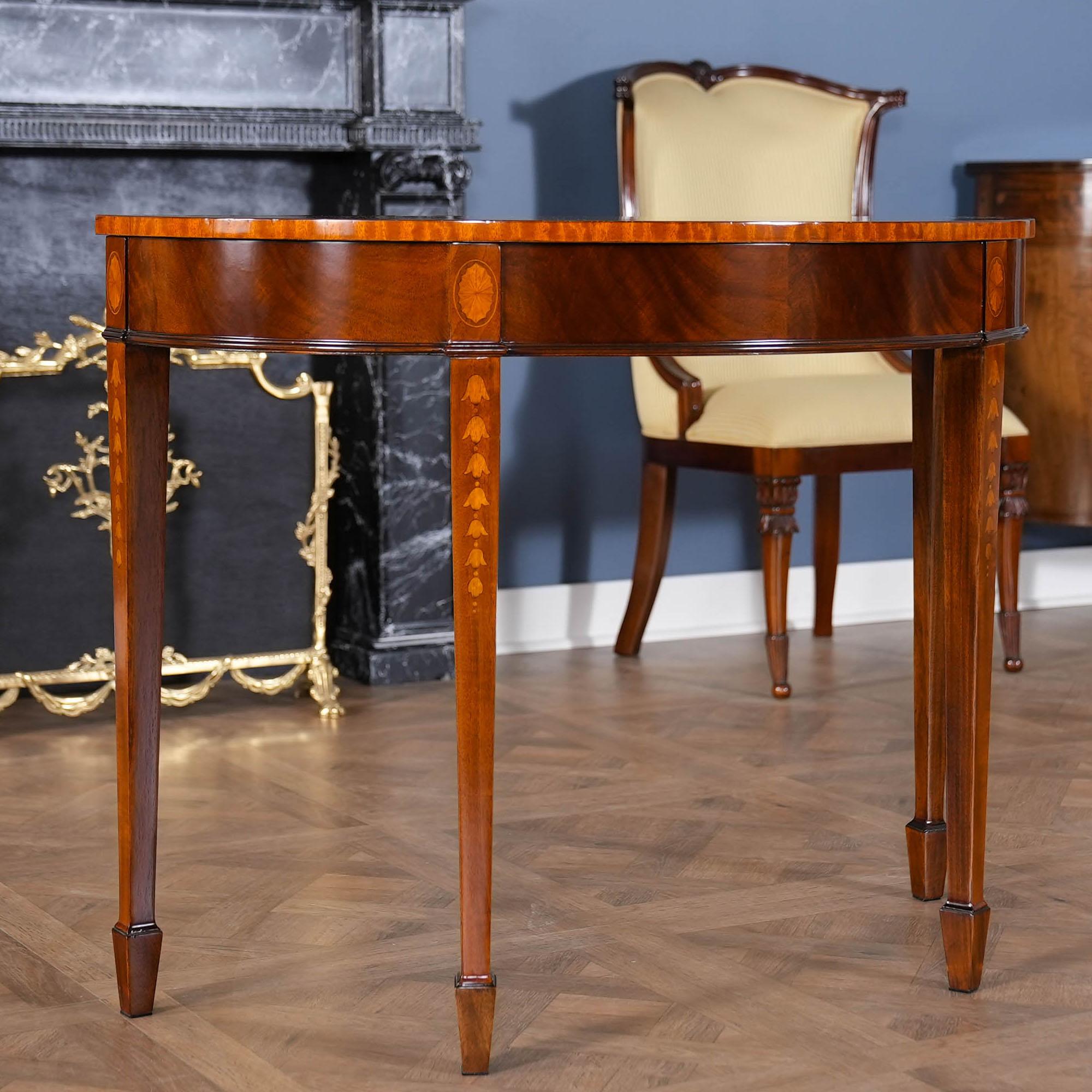 Hand-Carved Mahogany Inlaid Sunburst Console For Sale