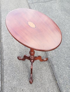 Mahogany Inlaid Tilt-Top Tea Table Side Table with Tripod ClawFeet
