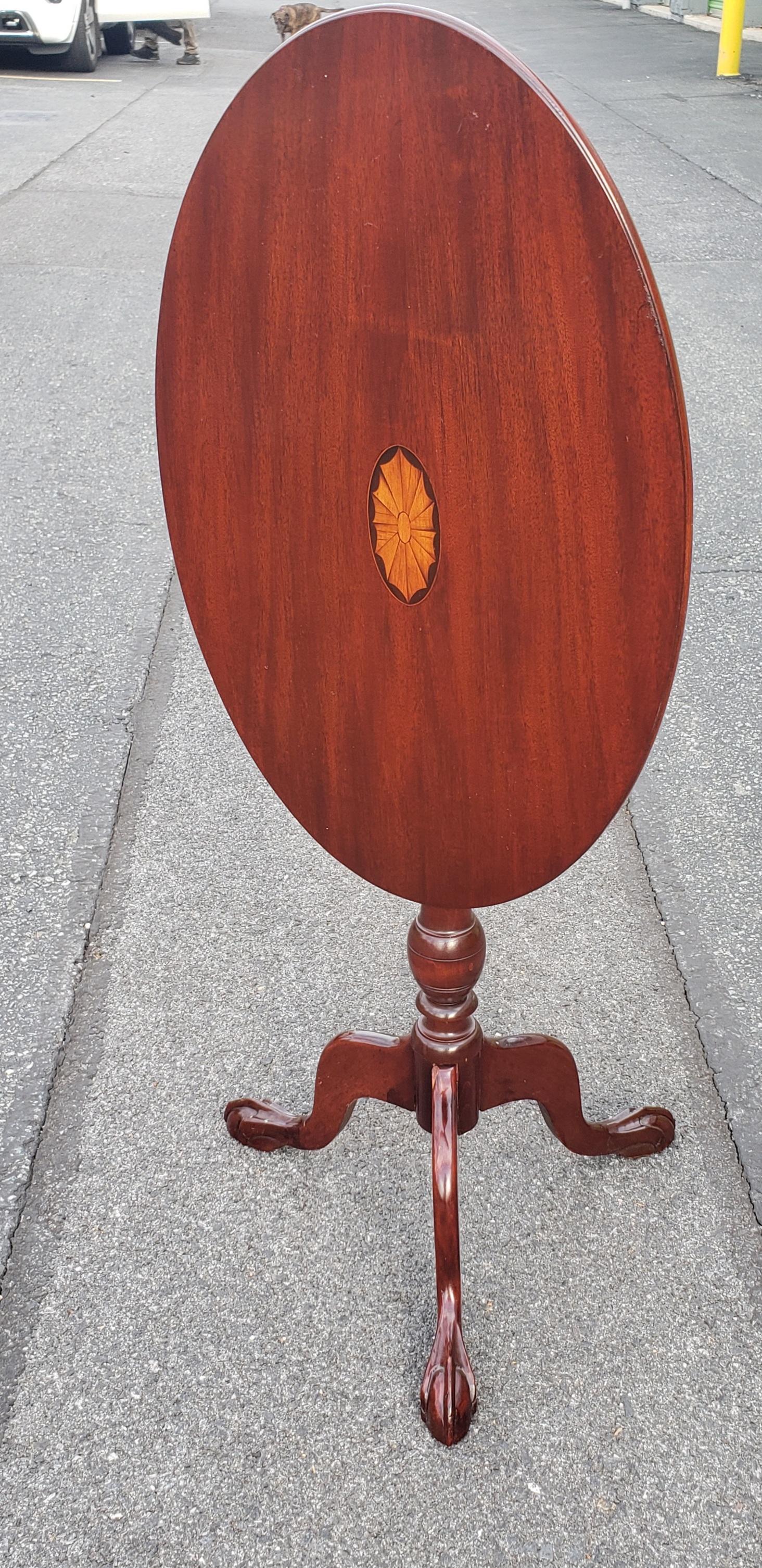 George III Mahogany Inlaid Tilt-Top Tea Table Side Table with Tripod ClawFeet For Sale
