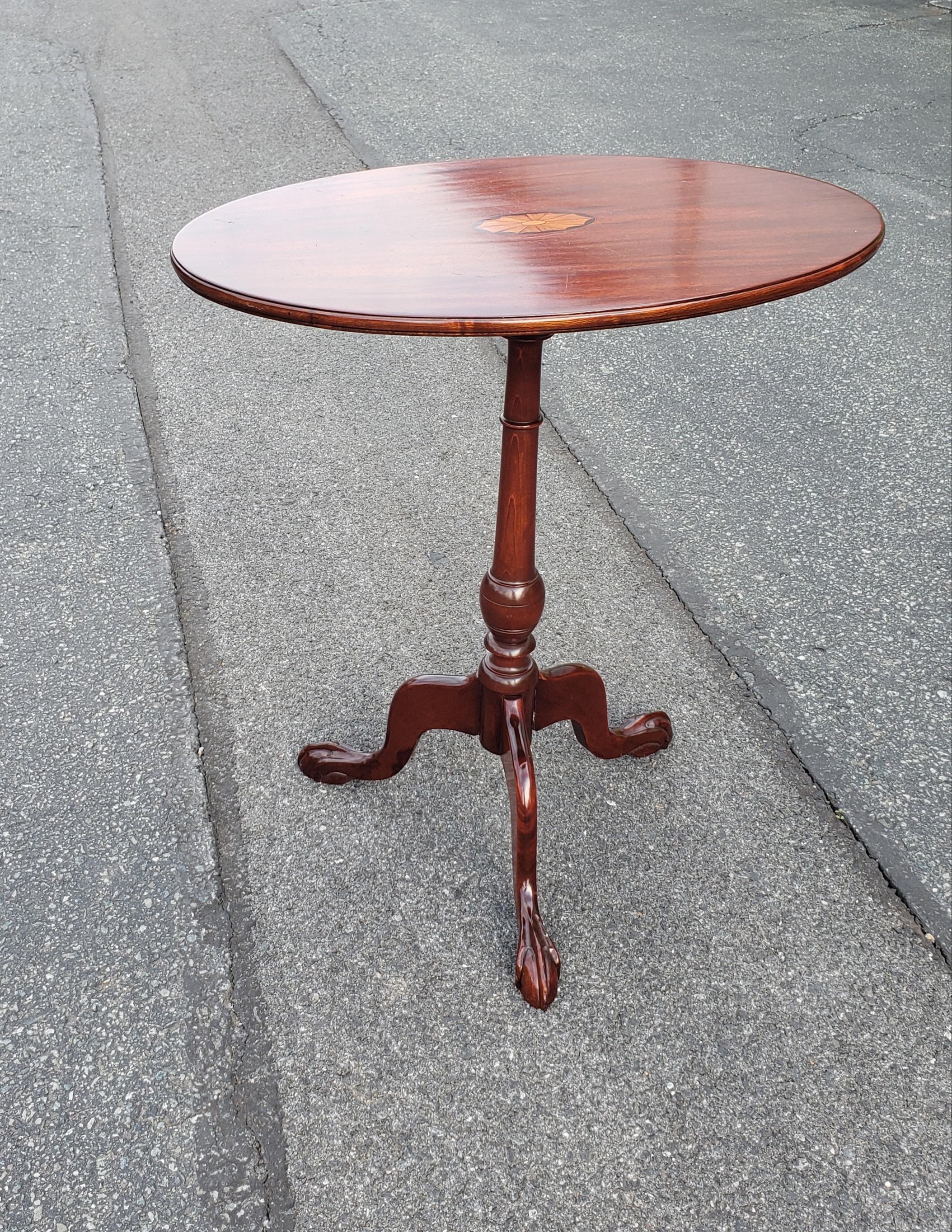 Inlay Mahogany Inlaid Tilt-Top Tea Table Side Table with Tripod ClawFeet For Sale