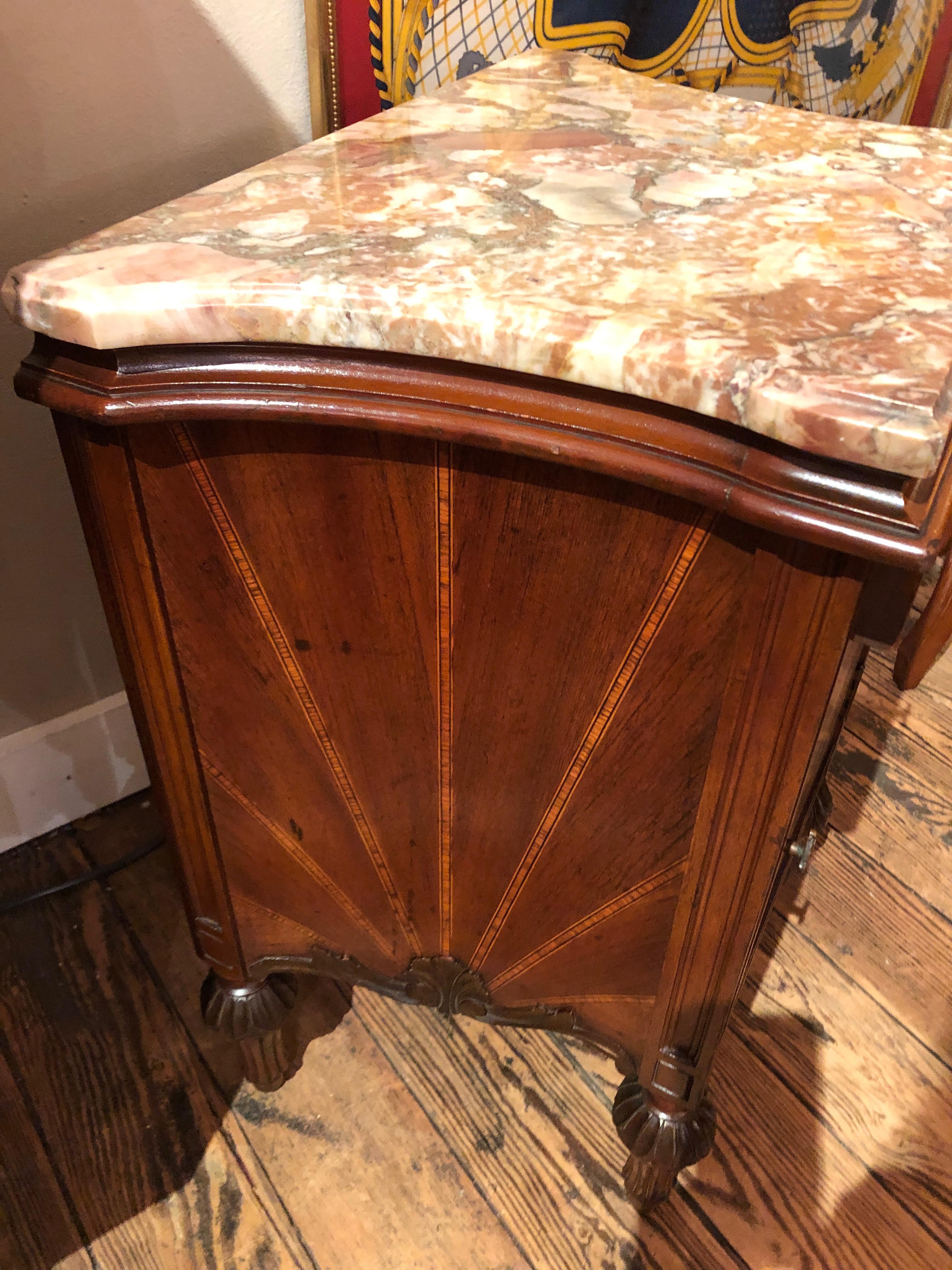 Mahogany Inlay and Marble Top Nightstand End Table Cabinet 4