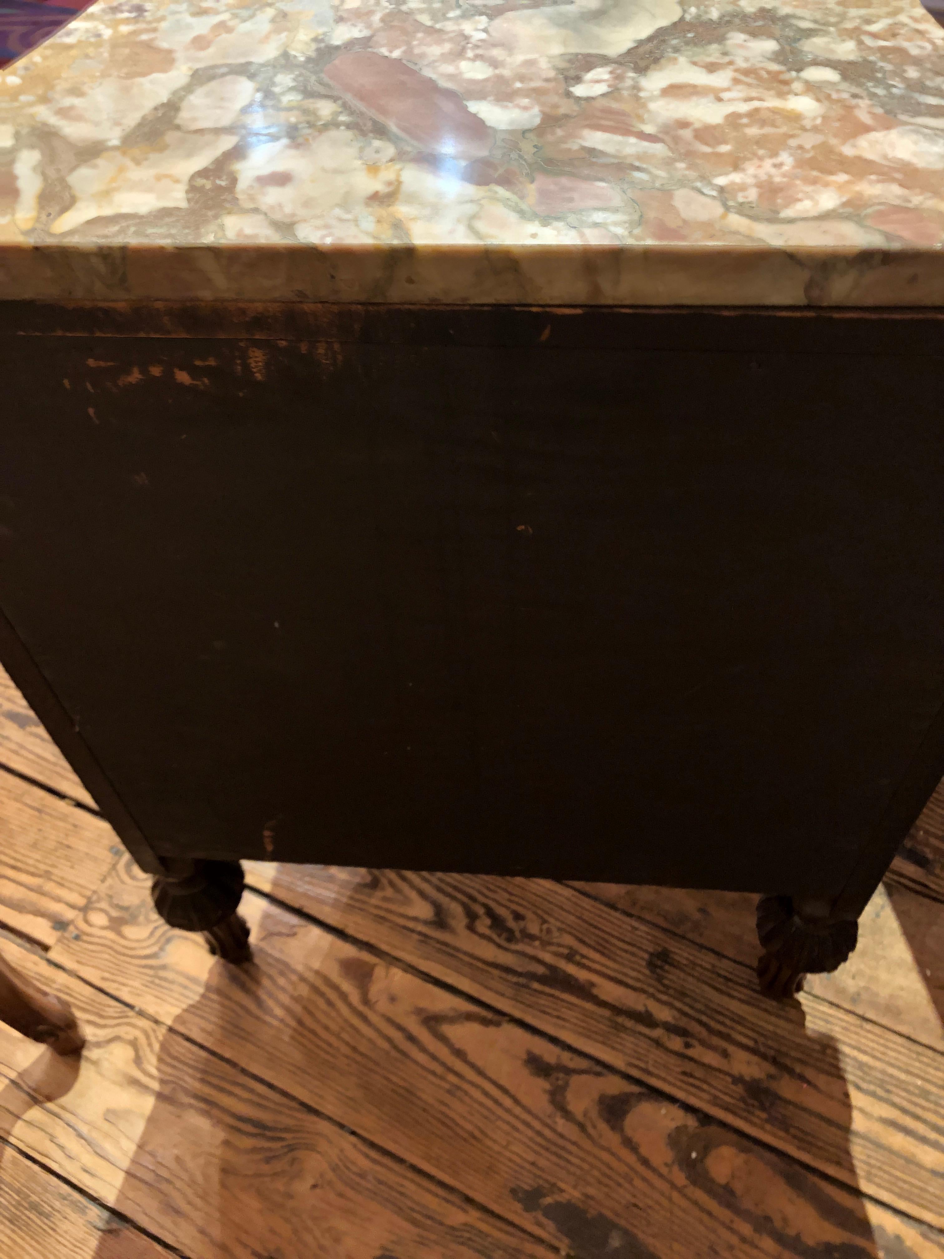 Mahogany Inlay and Marble Top Nightstand End Table Cabinet 9
