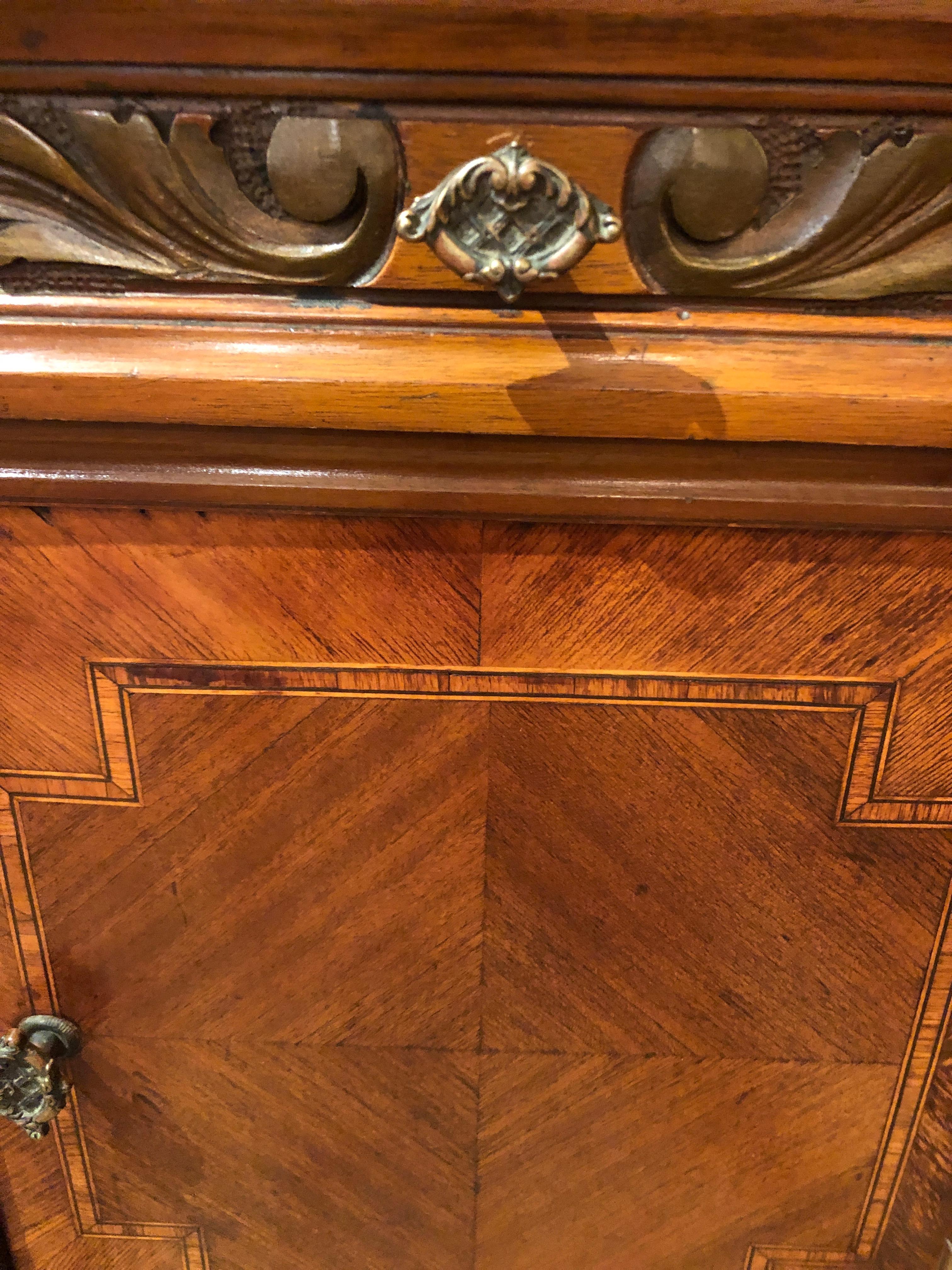 Early 20th Century Mahogany Inlay and Marble Top Nightstand End Table Cabinet