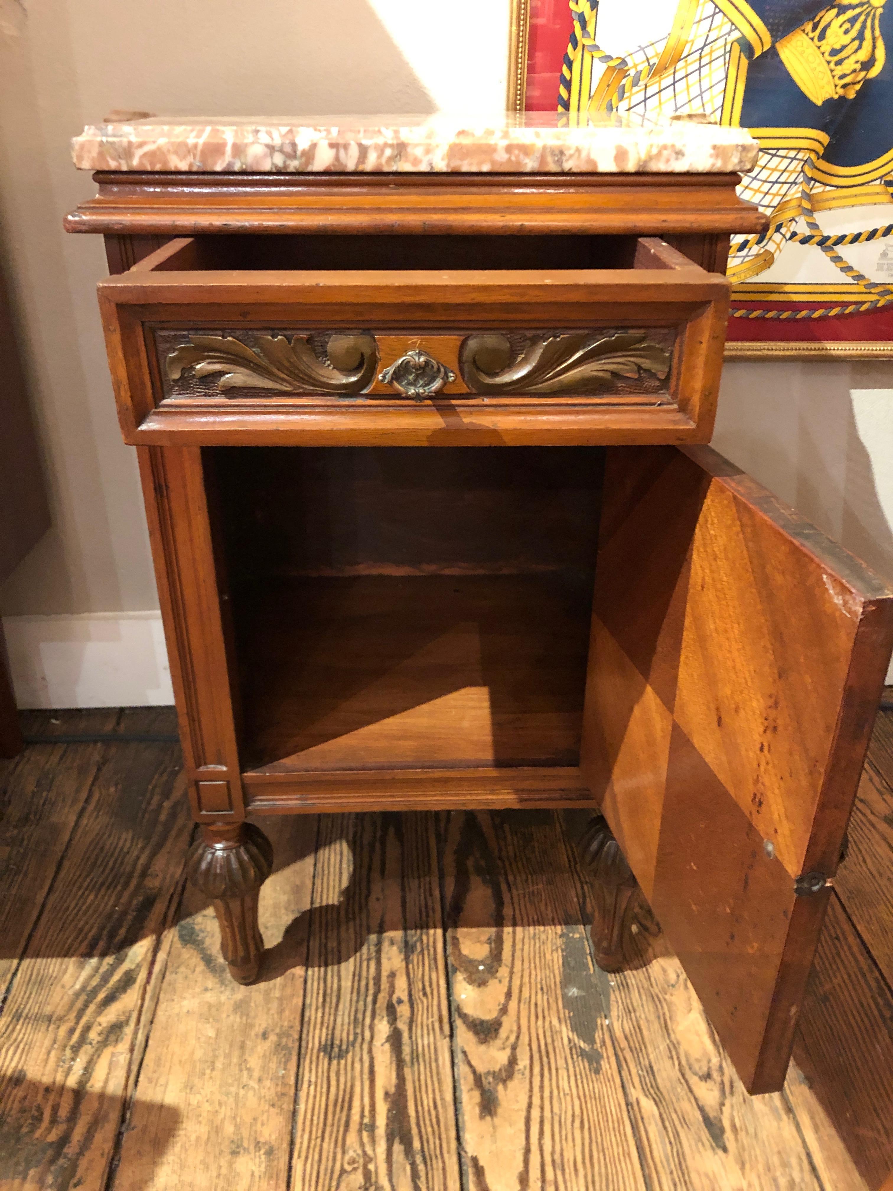 Mahogany Inlay and Marble Top Nightstand End Table Cabinet 2