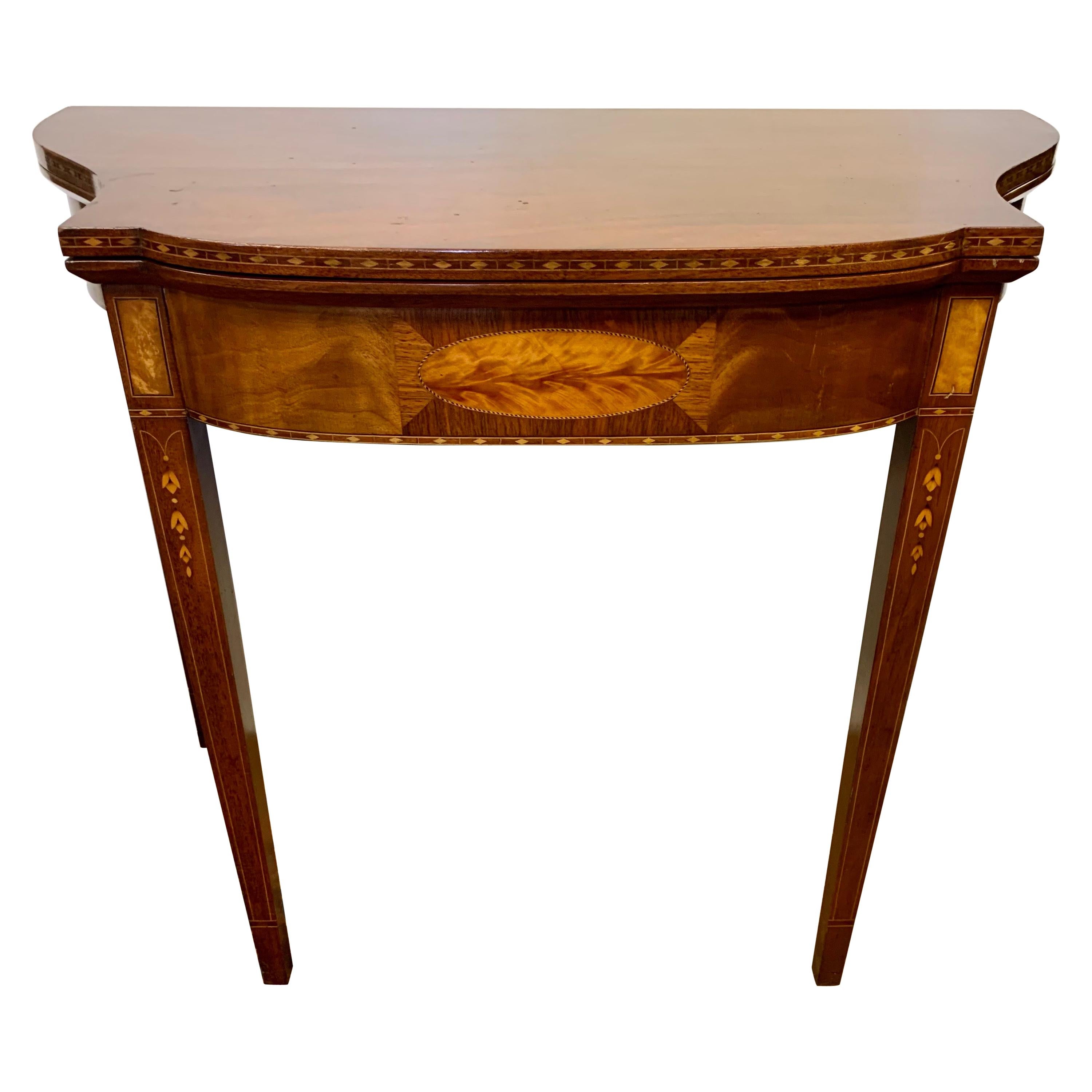 Mahogany Inlay Flip Top Game Console Table