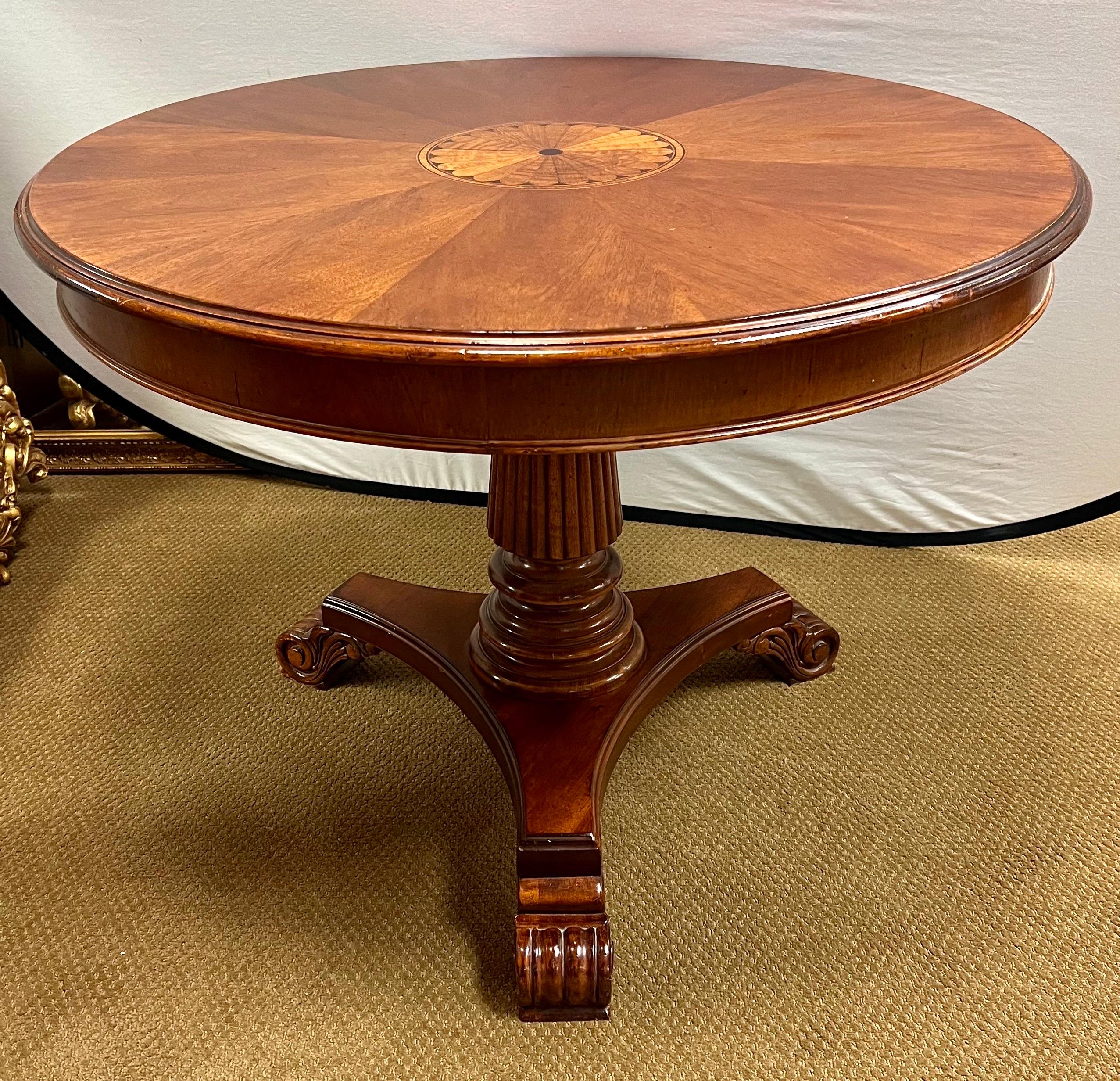 20th Century Mahogany Inlay Round Round Center Foyer Table