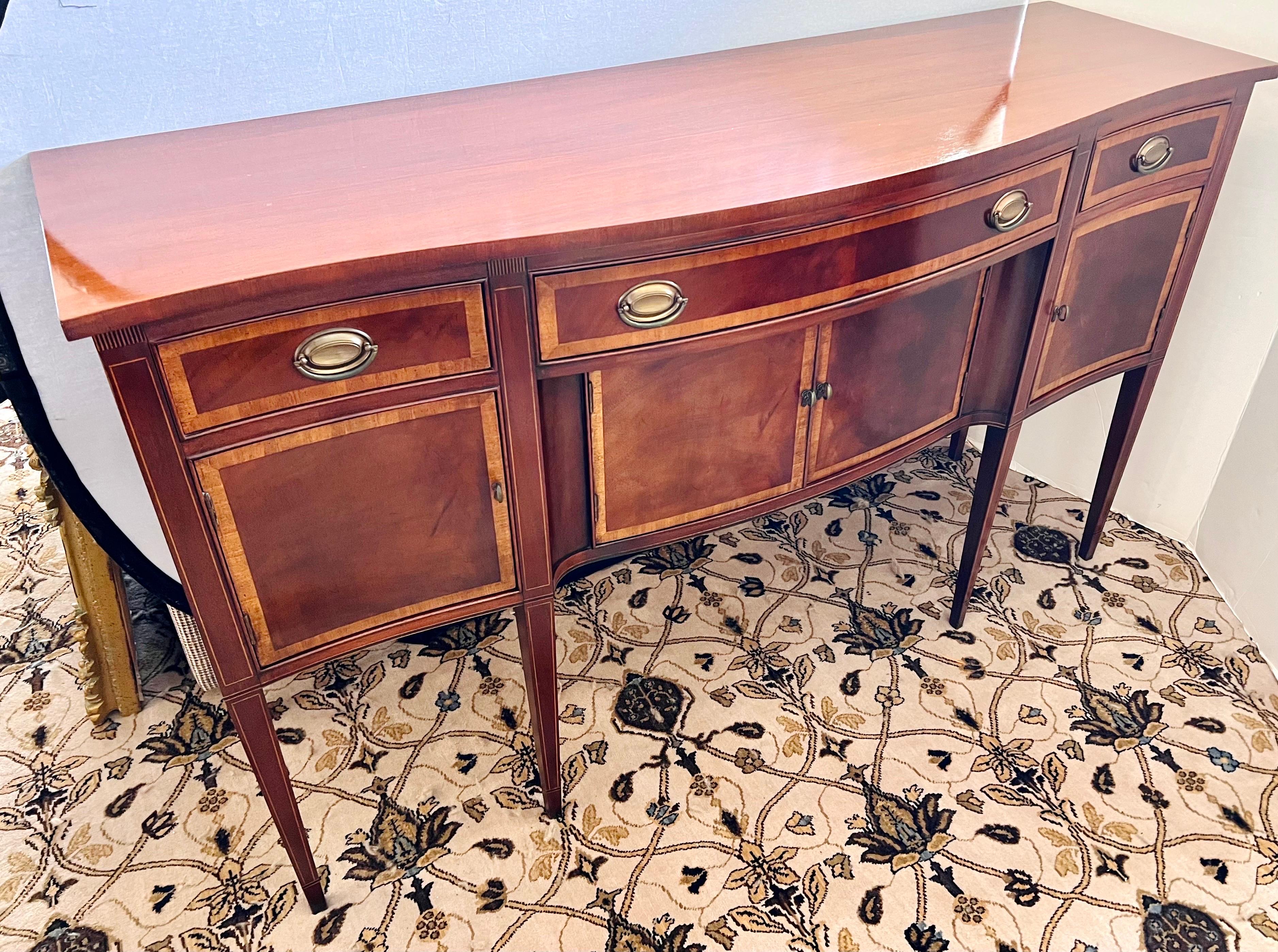 20th Century Mahogany Inlay Sideboard Buffet Server Credenza by Hickory Chair