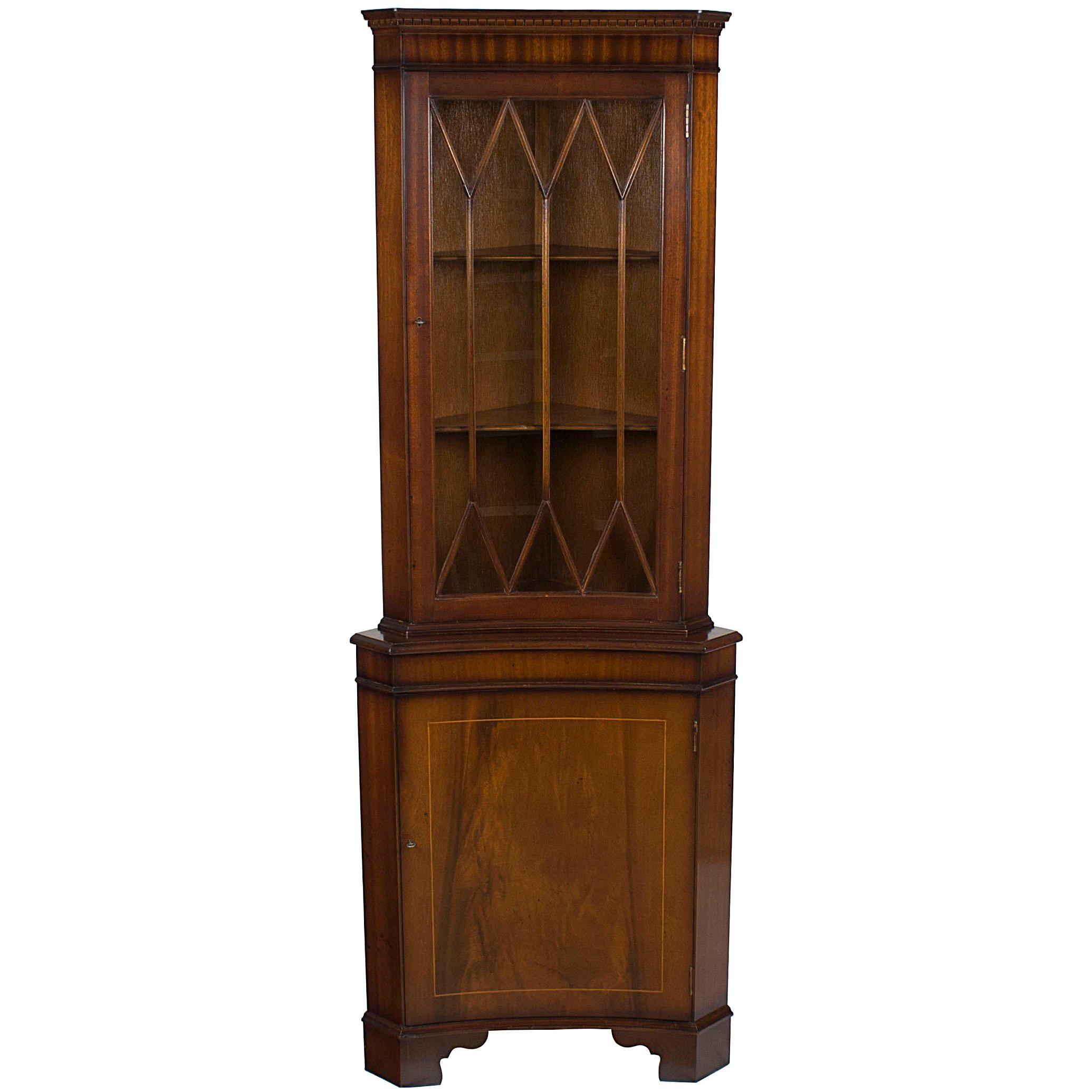 Mahogany Inverted Bow Front Corner Cabinet Cupboard For Sale