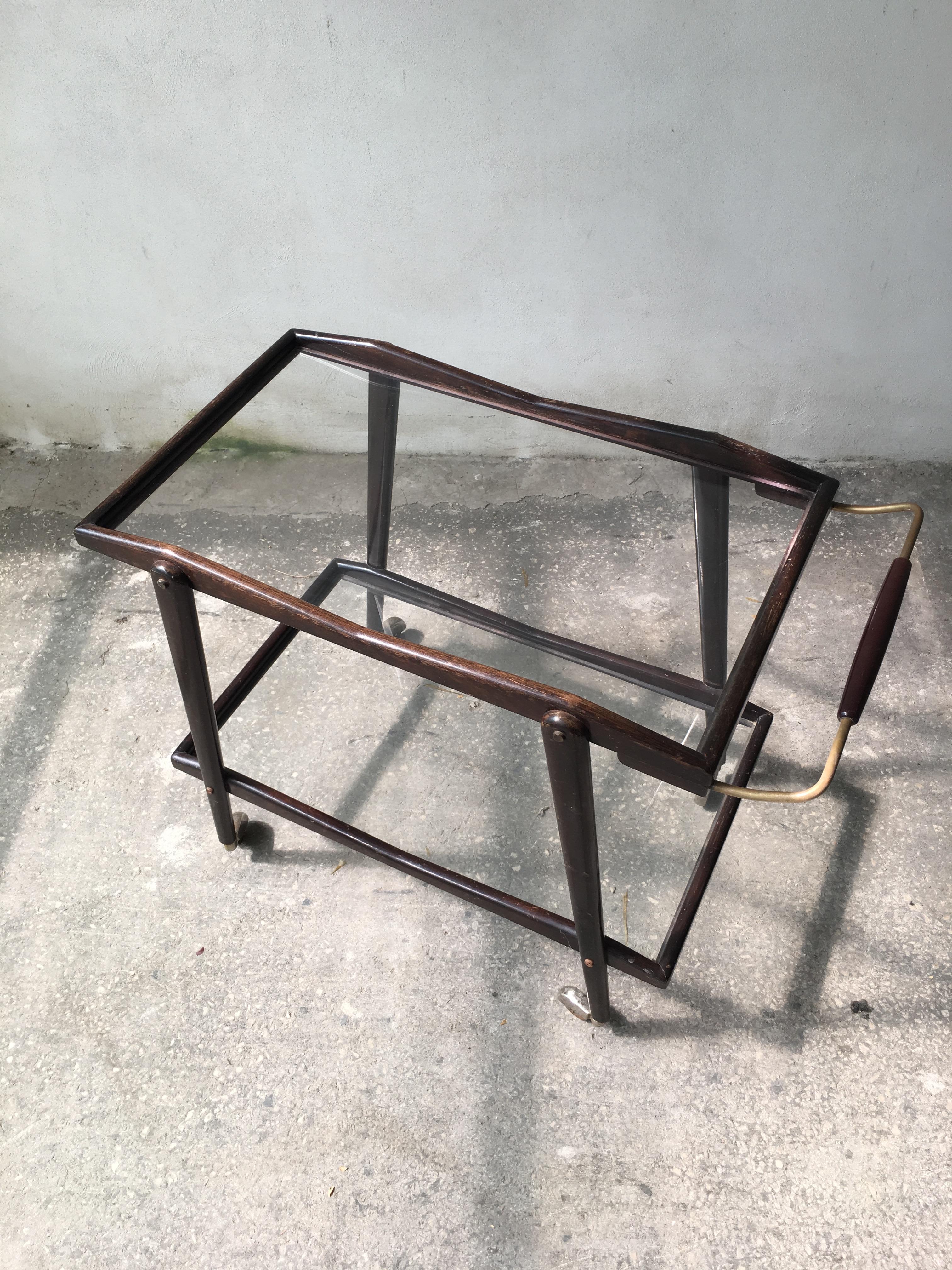 Mahogany Italian Bar Cart or Trolley Designed by Cesare Lacca, 1950s For Sale 2