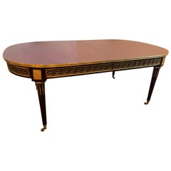 Mahogany Jansen Manner Louis XVI Style Dining Table with Bronze Greek Key Design