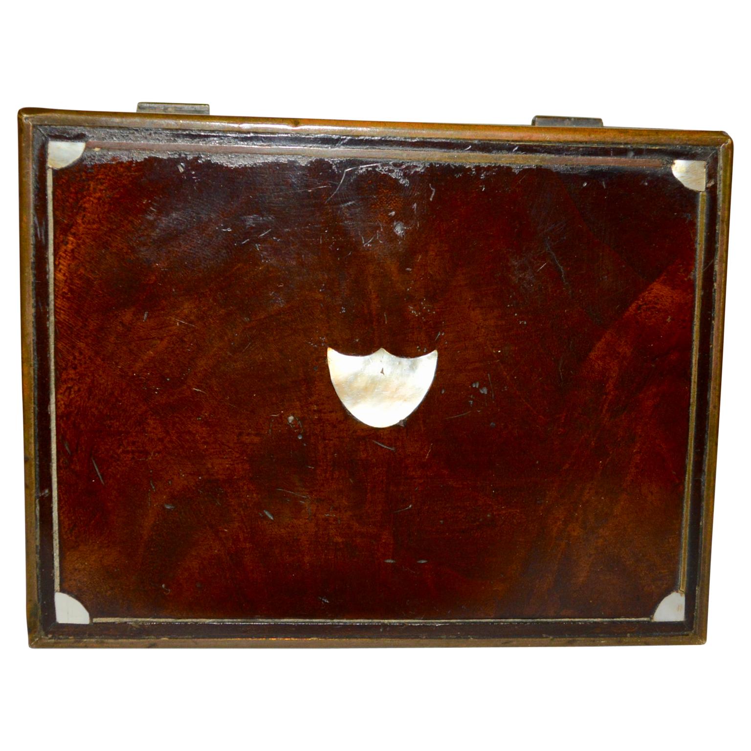 Folk Art Mahogany Jewelry Box with Mirror For Sale
