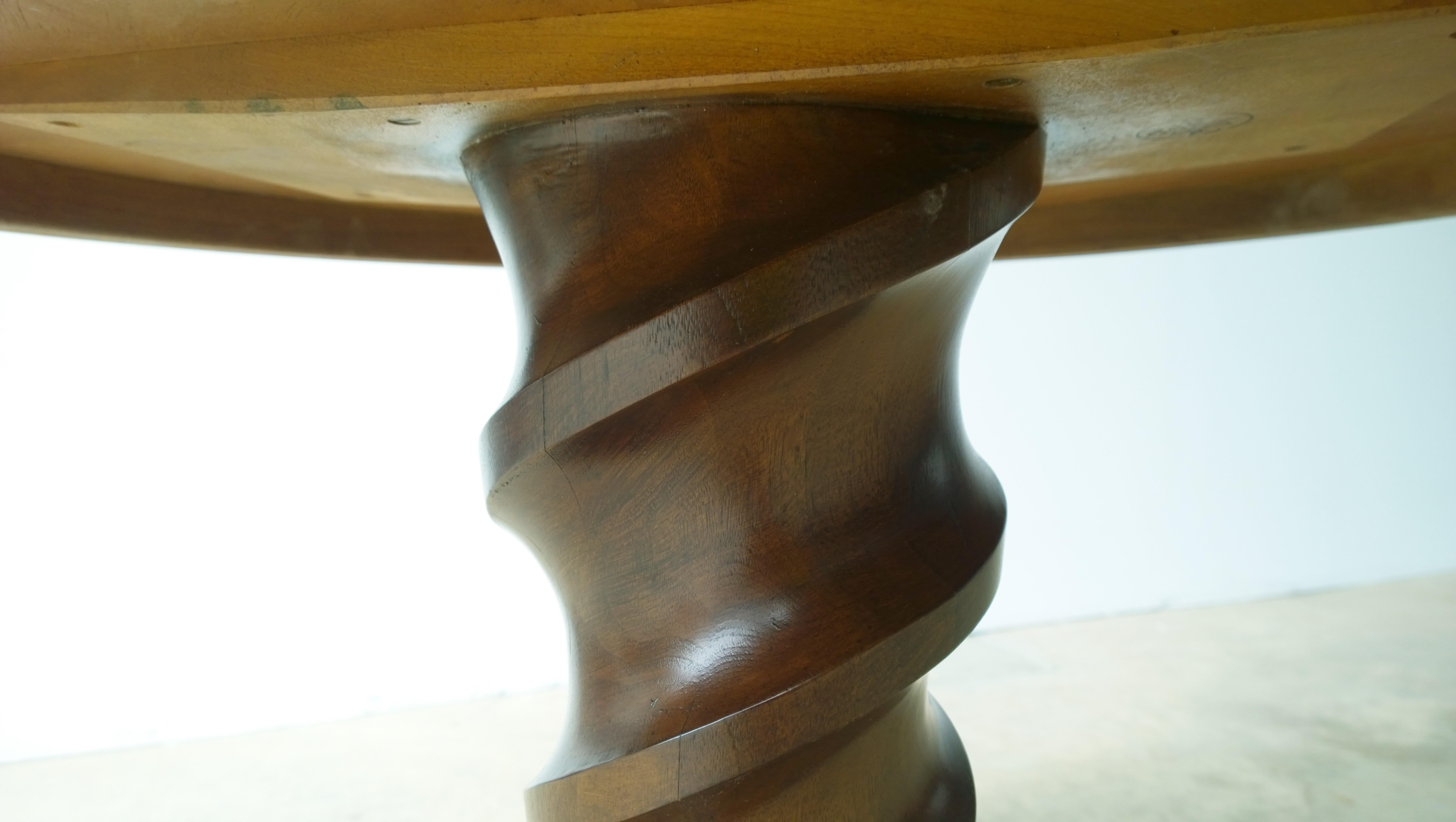 Mahogany Johan Tapp Carved Center Corkscrew Pedestal and Round Top Side Table For Sale 1