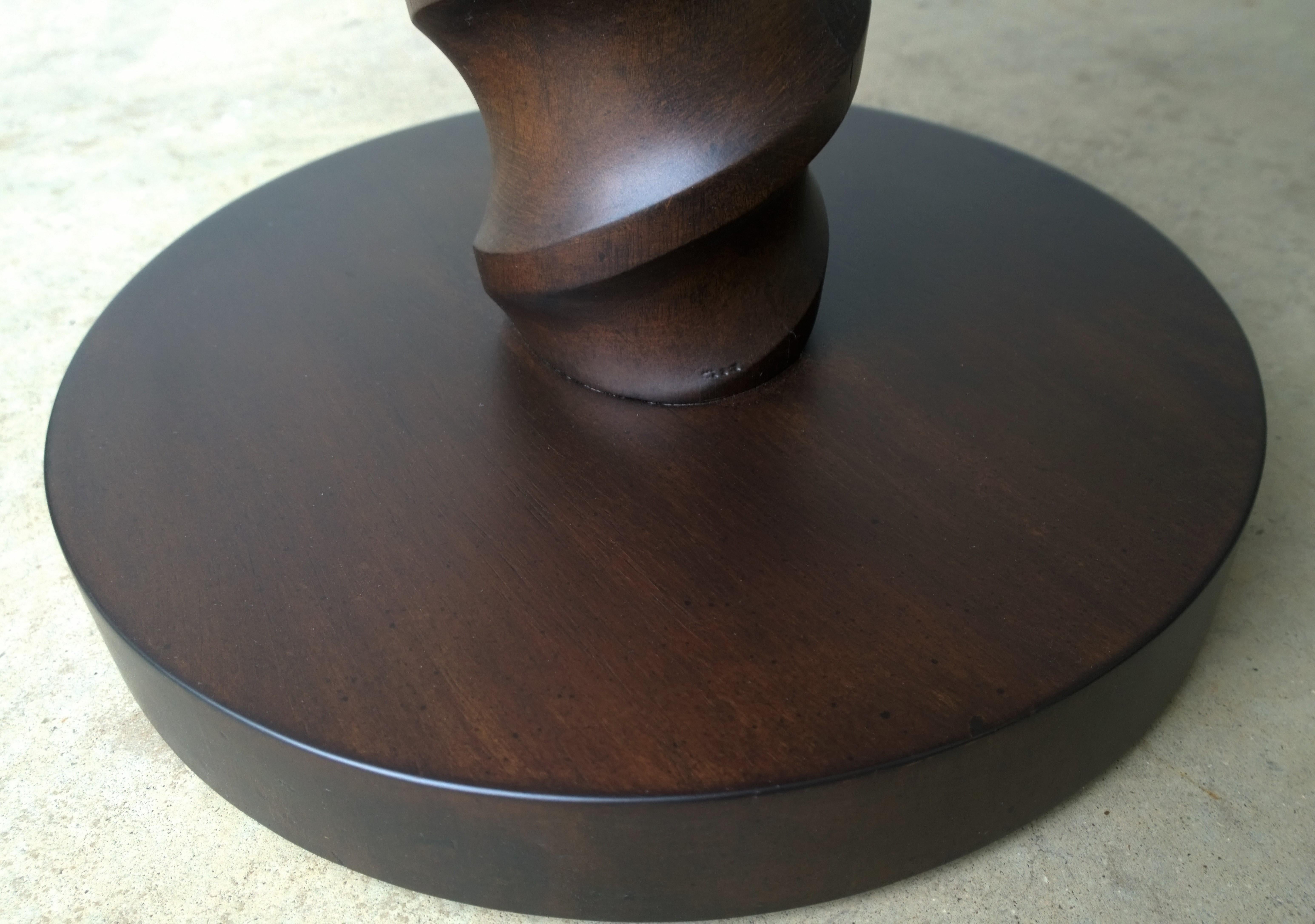 Mahogany Johan Tapp Carved Center Corkscrew Pedestal and Round Top Side Table For Sale 4