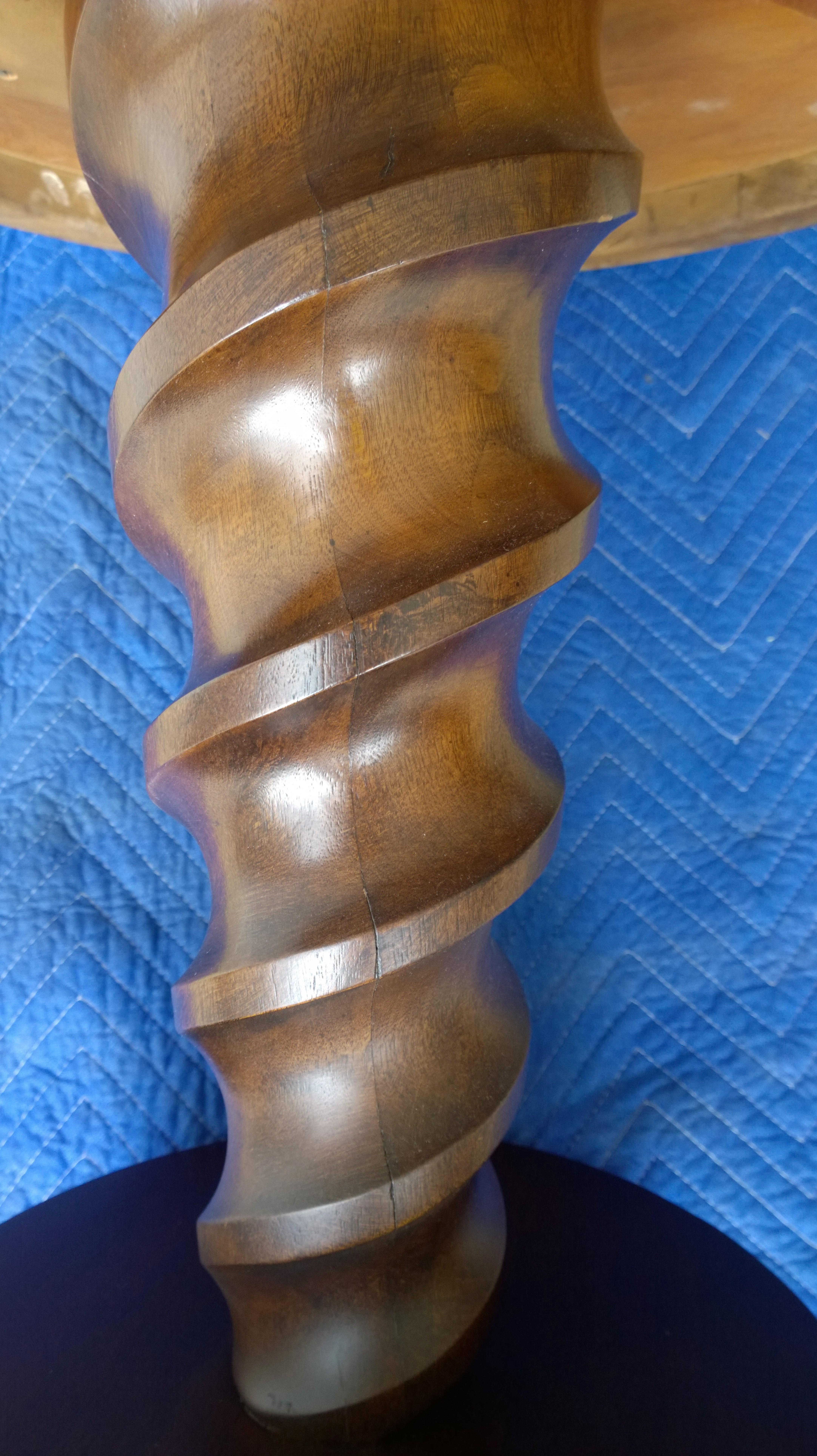Mahogany Johan Tapp Carved Center Corkscrew Pedestal and Round Top Side Table For Sale 7