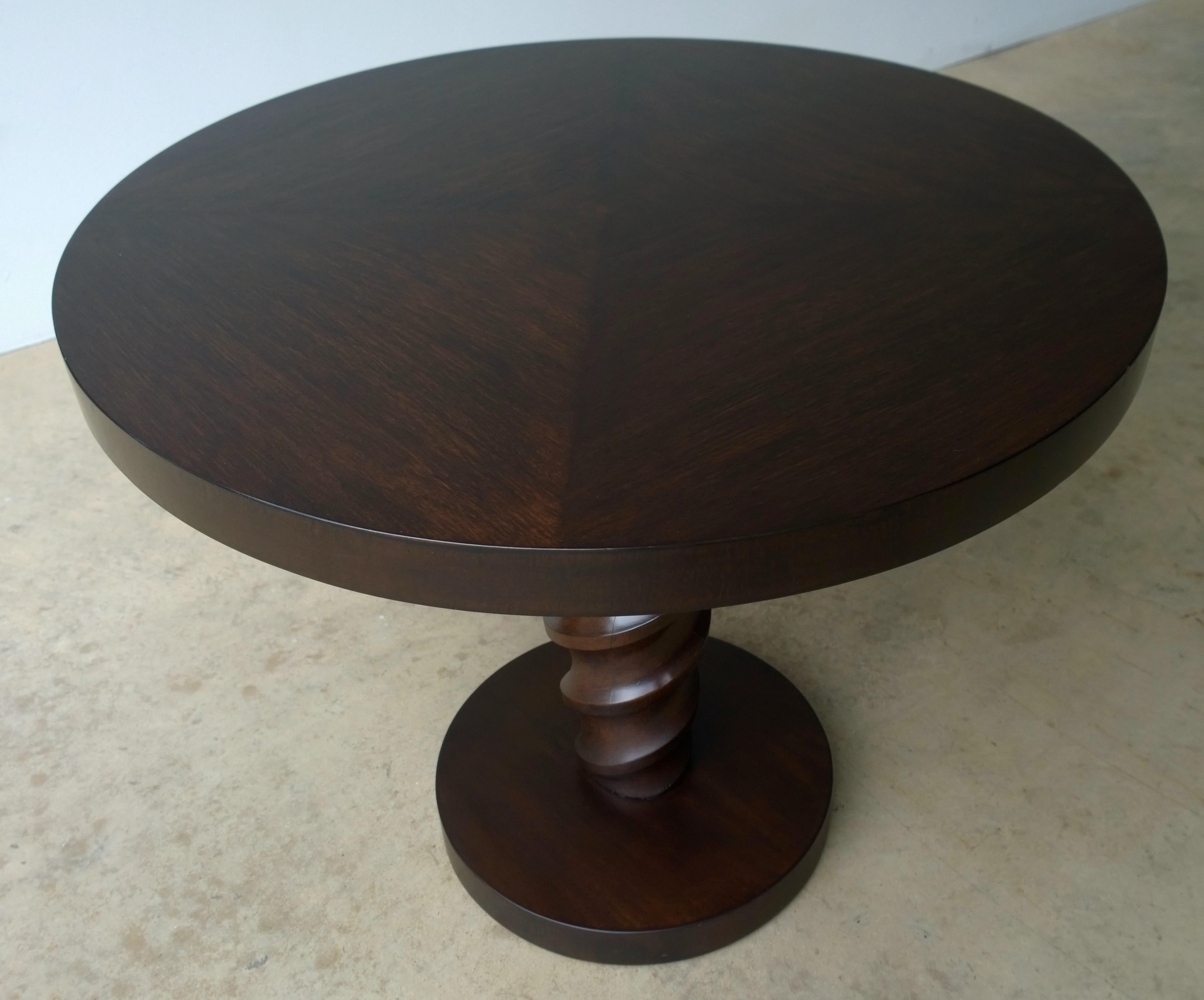 Mid-Century Modern Mahogany Johan Tapp Carved Center Corkscrew Pedestal and Round Top Side Table For Sale