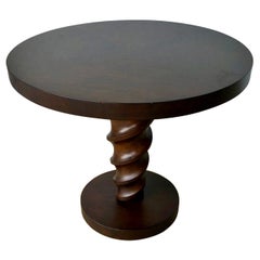 Mahogany Johan Tapp Carved Center Corkscrew Pedestal and Round Top Side Table